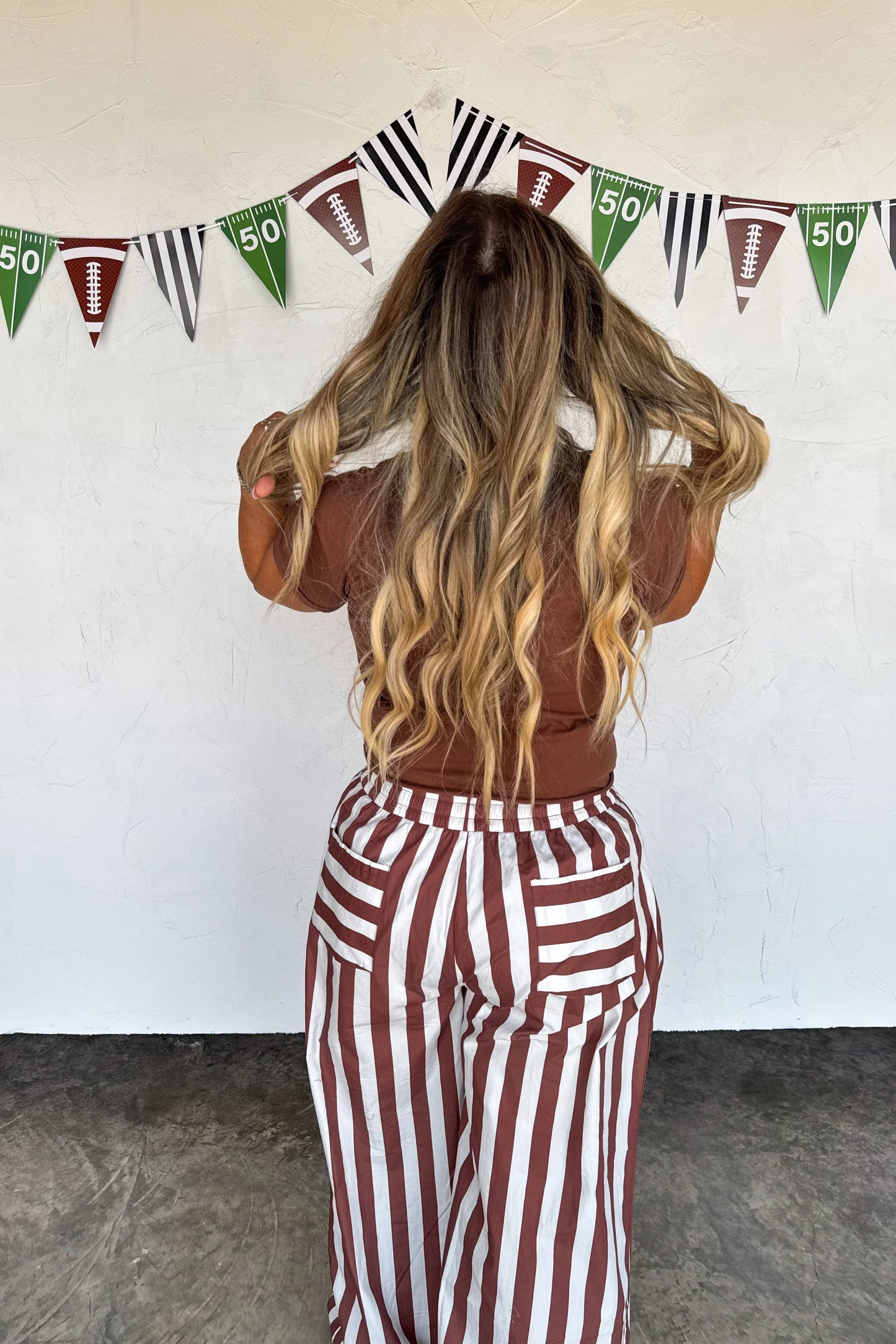 Brown and White stripe boxer style pants by Blakeley