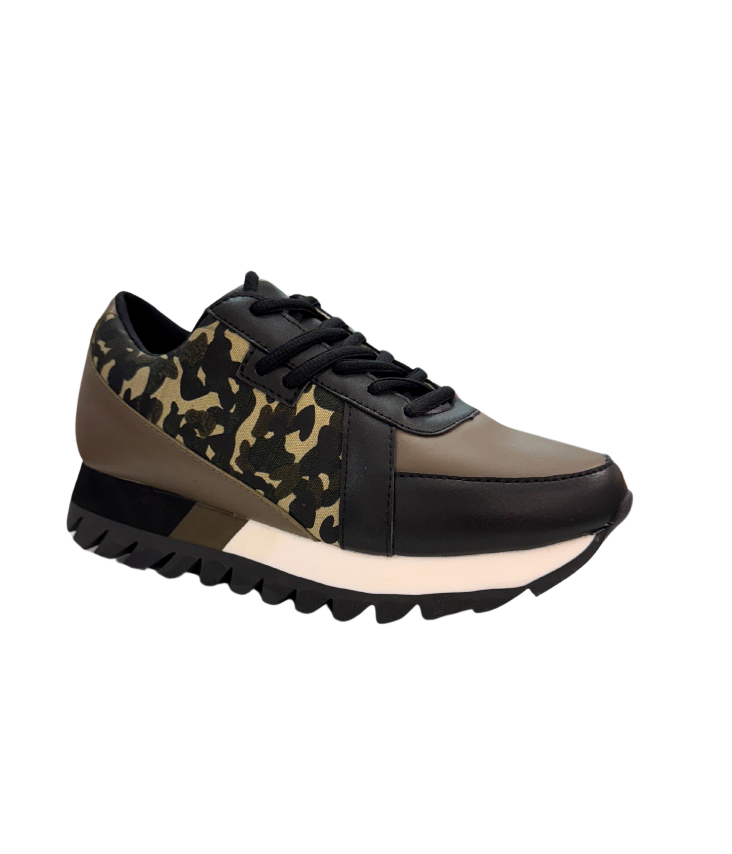 Camo platform, faux leather, ultra comfort footbed, lightweight sneaker