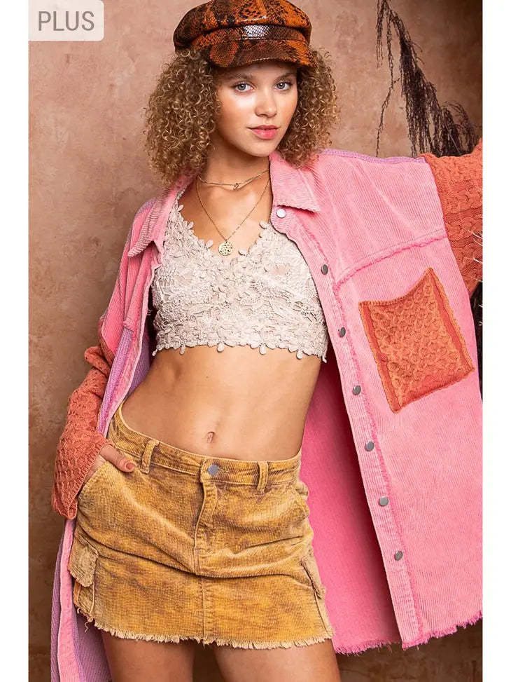 Plus Corduroy Sweater Sleeve Jacket
