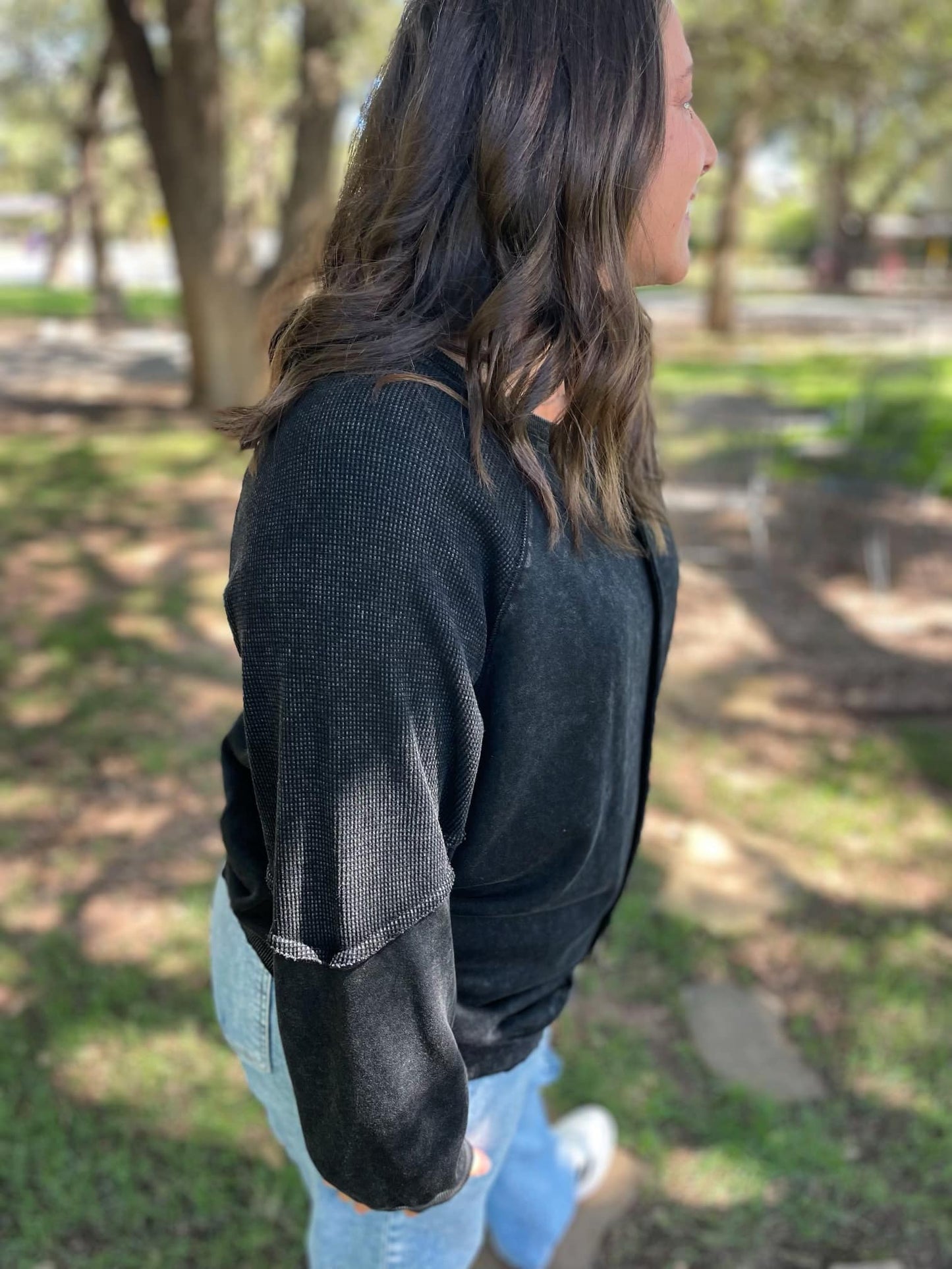 Exposed Seam long sleeve sweatshirt in Black