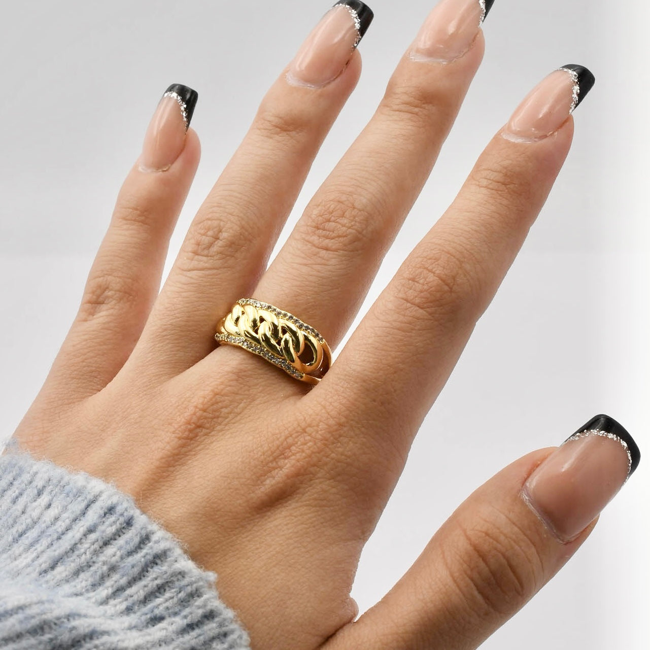 chain ring featuring sparkling crystal accents from Treasure Jewels