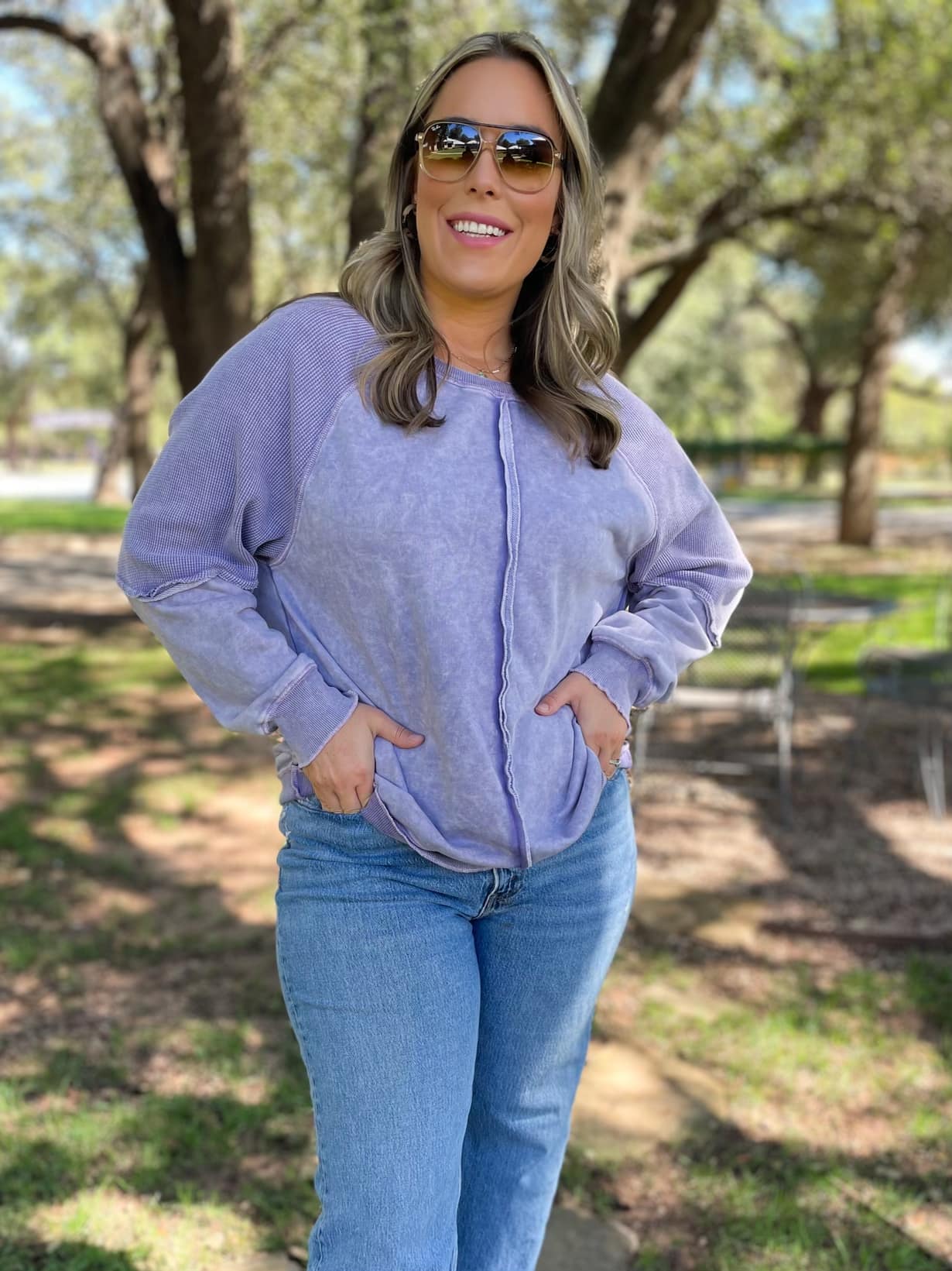 Exposed Seam long sleeve sweatshirt in Purple