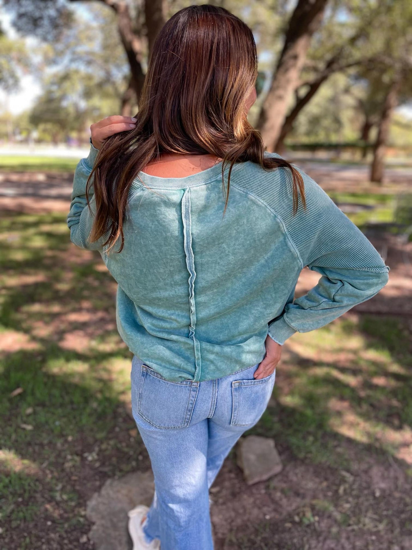 Exposed Seam long sleeve sweatshirt in Green