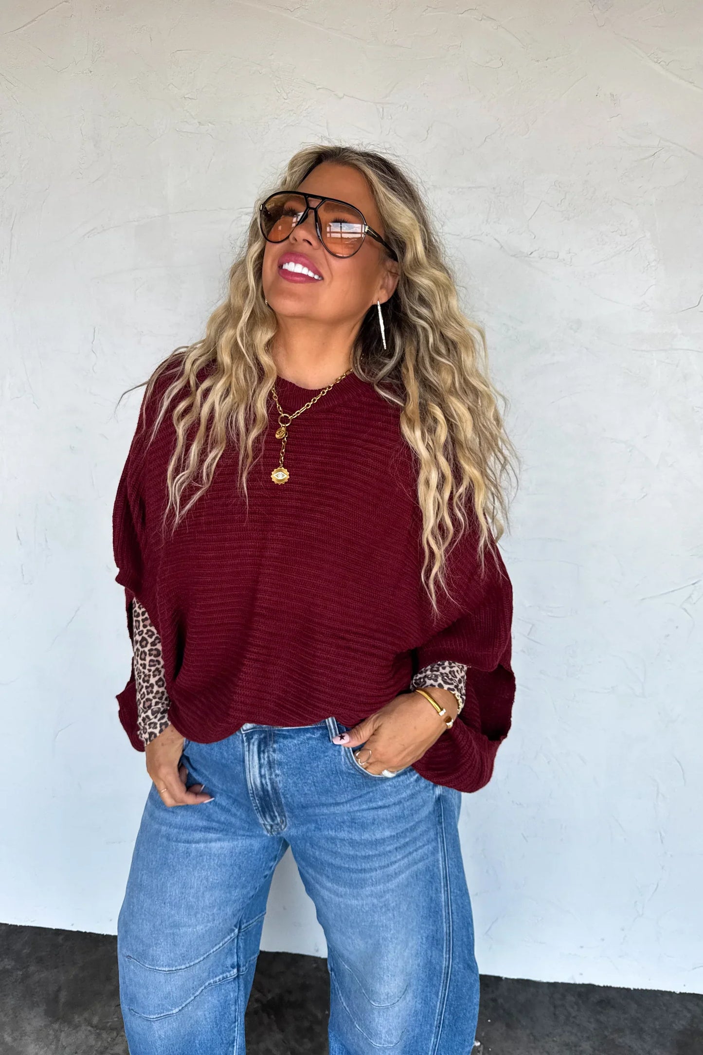 Fall Meg Pullover Poncho by Blakeley in Wine