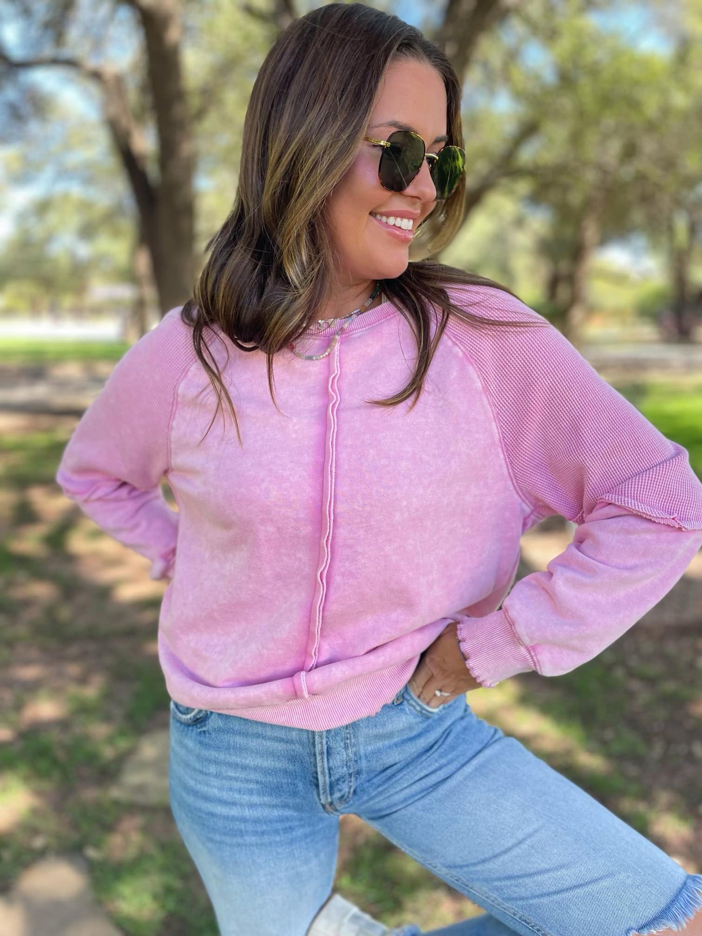 Exposed Seam long sleeve sweatshirt in Pink