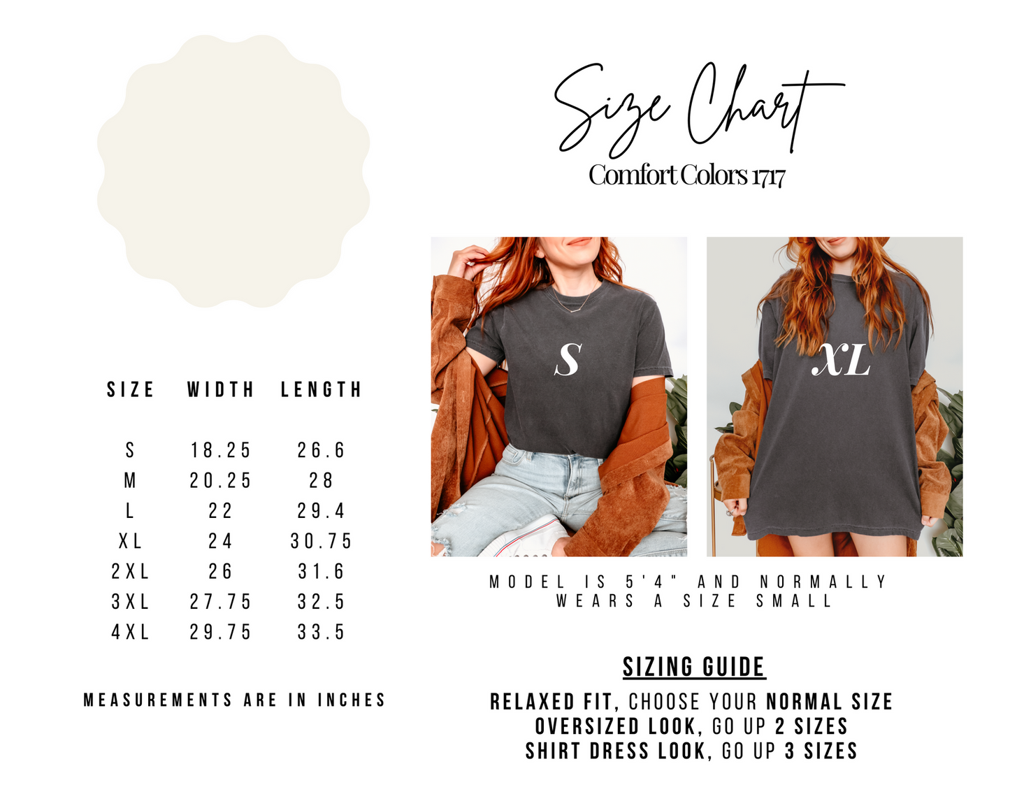Size chart for Blue Floral Pumpkin Graphic Tee in Two Colors