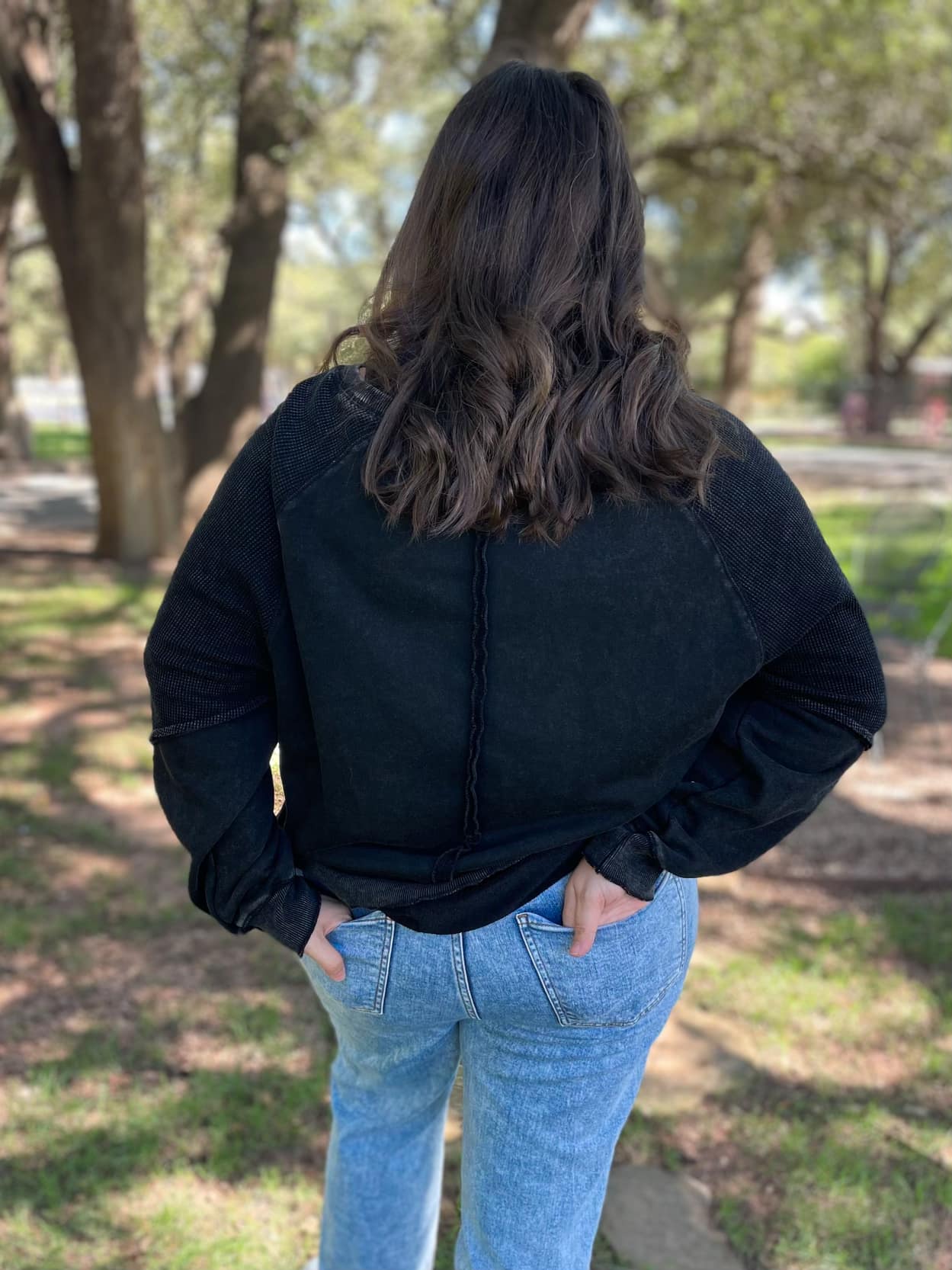 Exposed Seam long sleeve sweatshirt in Black