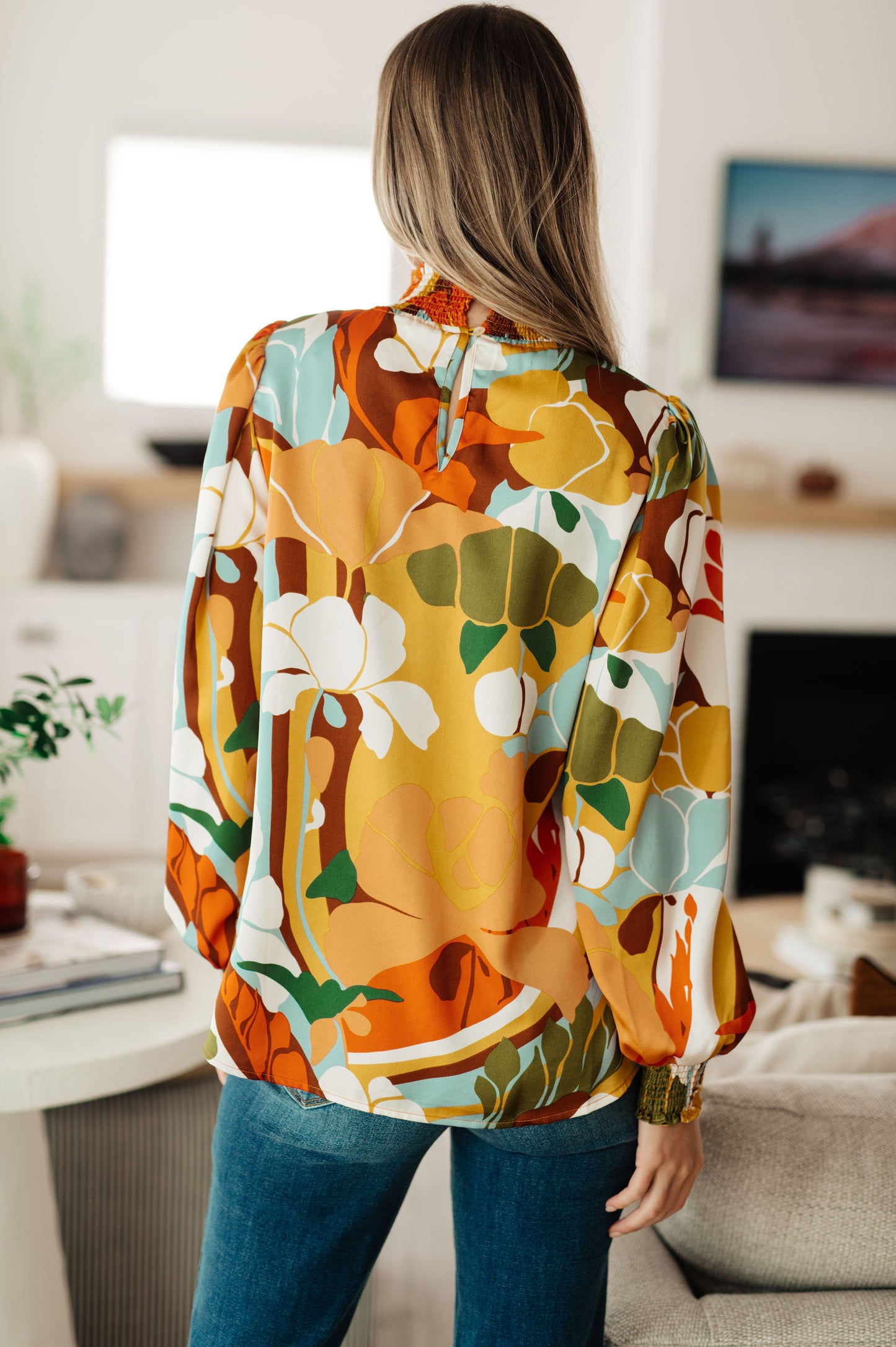 Long sleeve top by Jodifil
Poly Satin
Smocked Elastic Mock Neckline
Button Up Back Neckline
Smocked Elastic Sleeve Cuff
100% Polyester
True to Size