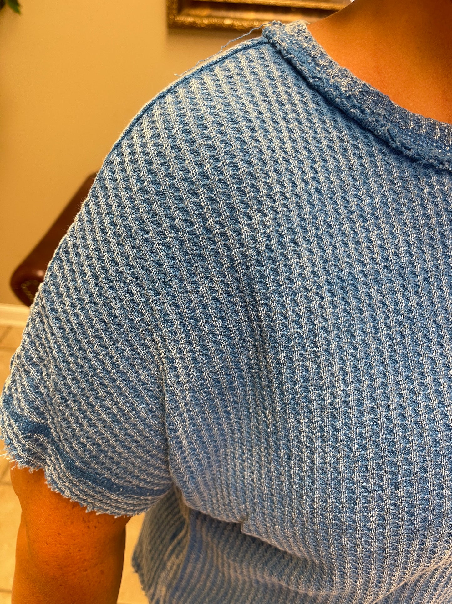 Baby Waffle Short Sleeve Top in Ocean Blue by Zenana