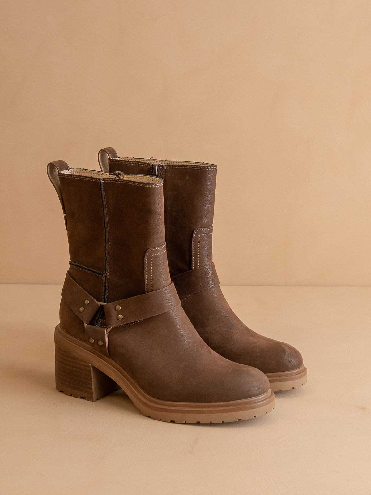 Coffee Moto Inspired Ankle Boot