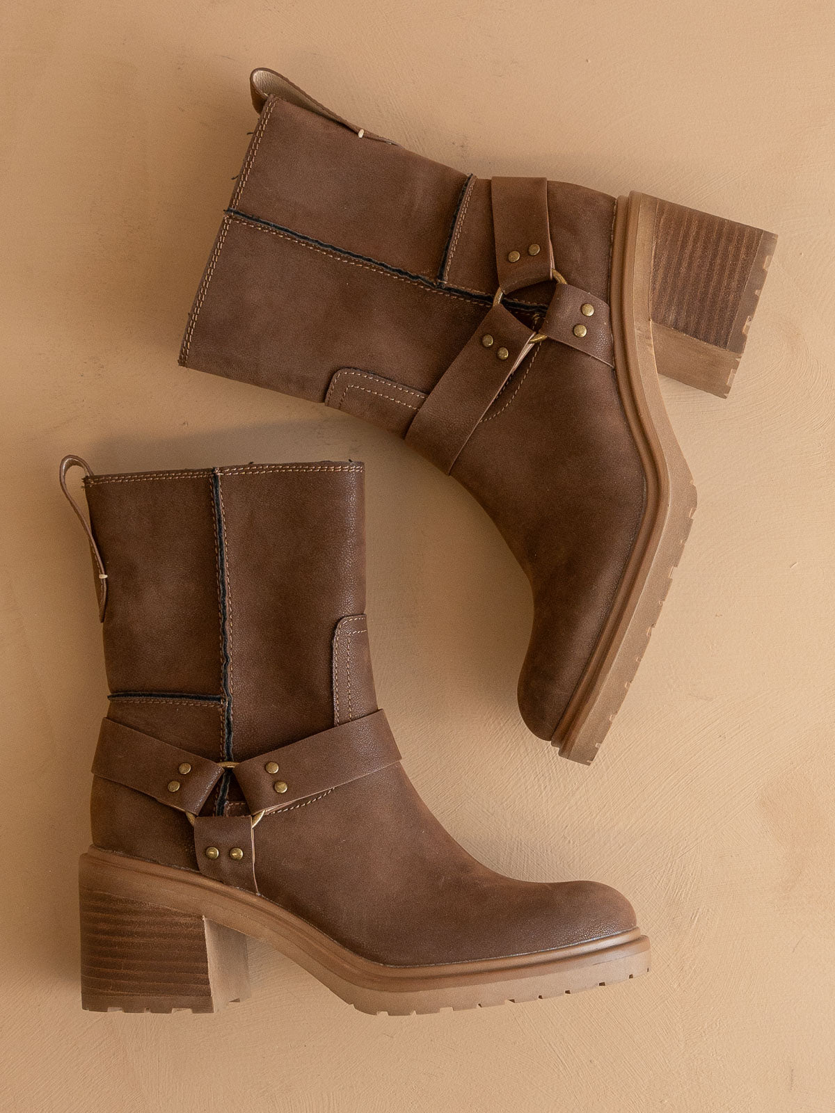 Coffee Moto Inspired Ankle Boot