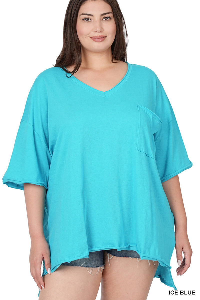 Plus Oversized Front Pocket Raw Edge Top