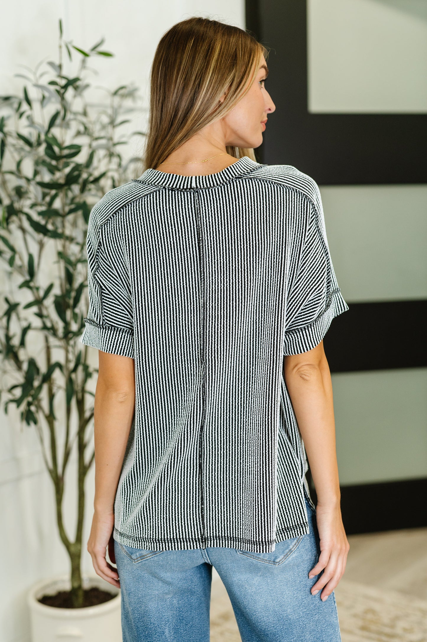 Black and White , short sleeve, exposed seam Cable knit top by Zenana