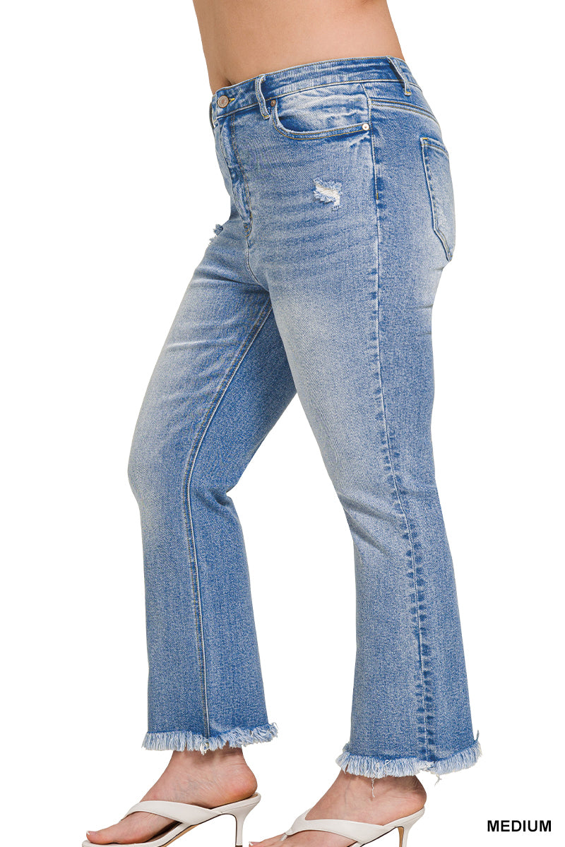 Plus High Rise Straight Raw Hem Cropped Denim Pants