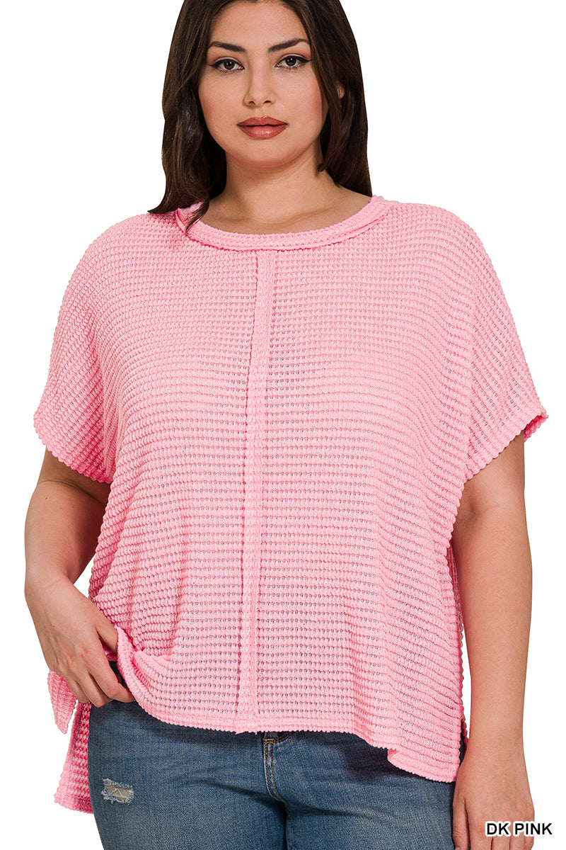 Plus Dolman Short Sleeve Jacquard Sweater