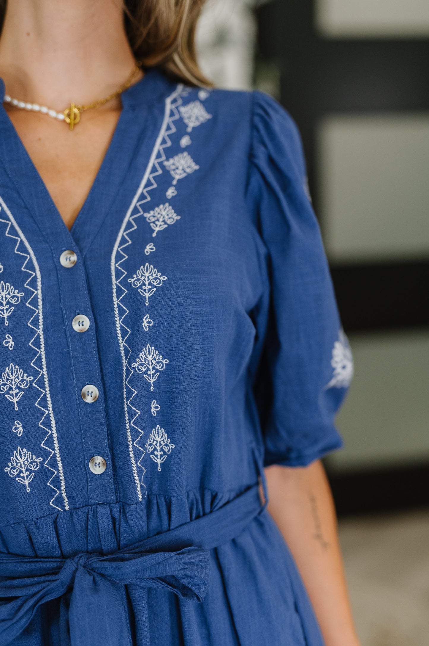 Puff Sleeve Midi Dress in Blue by Polagram