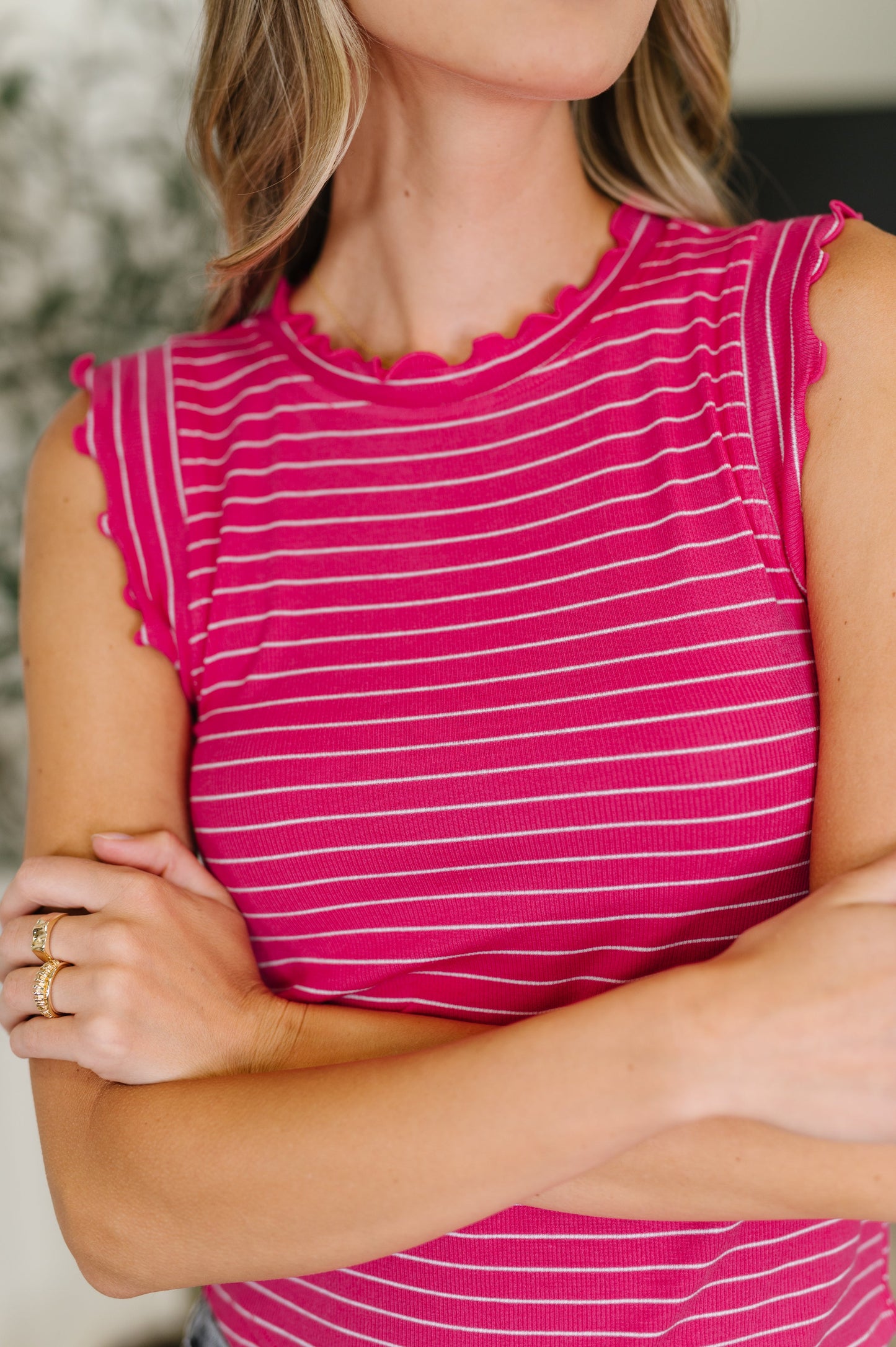Pink striped tank top by Zenana