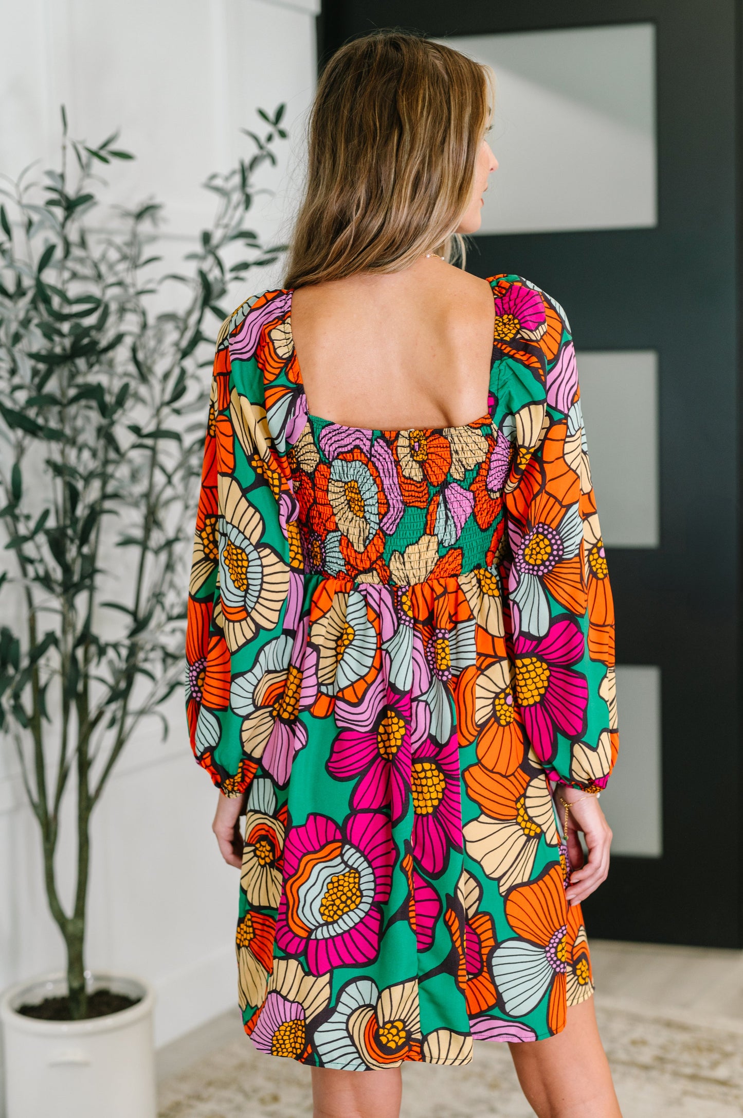 Long sleeve floral scoop neck dress by Oddi
