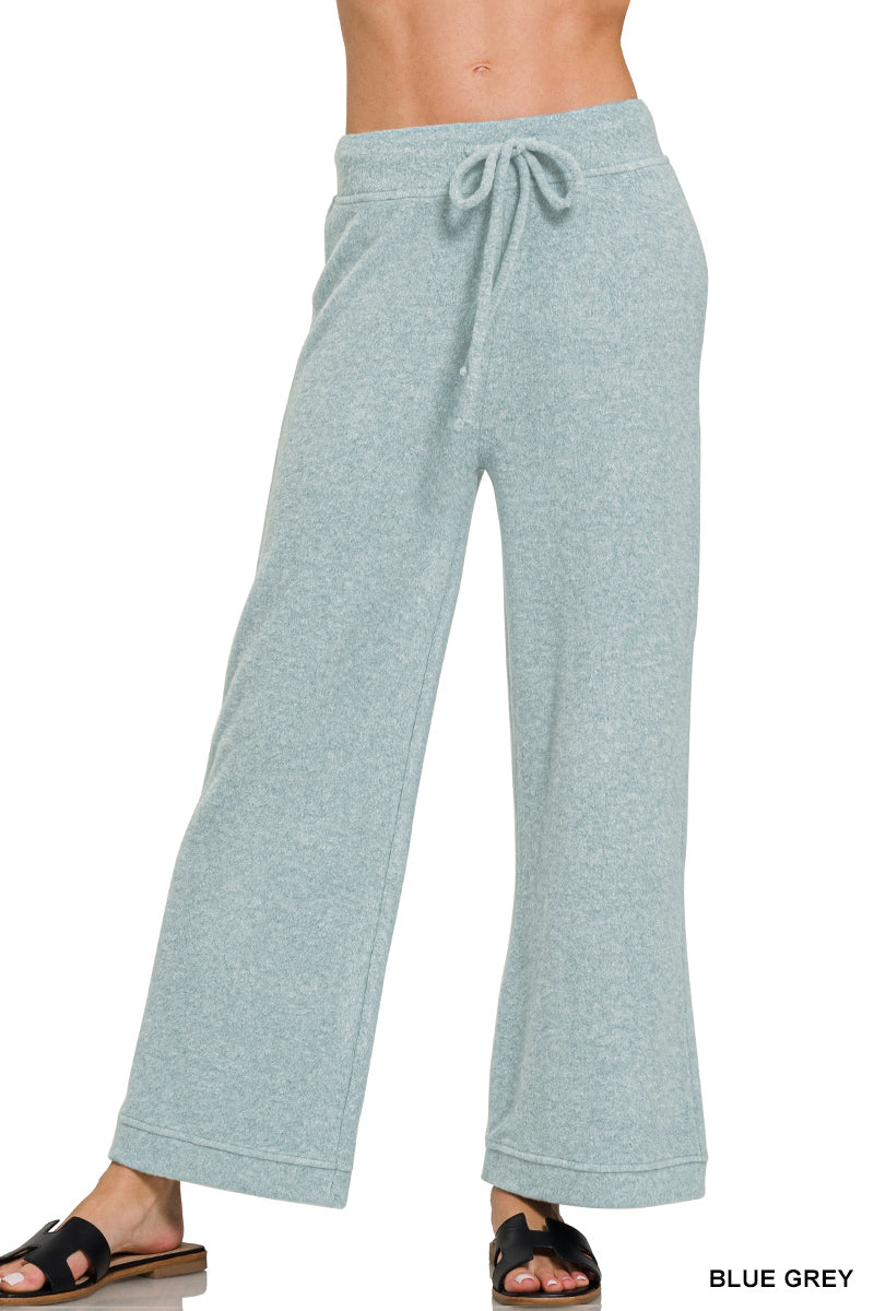 Blue Grey Cropped Soft Brushed Hacci Drawstring Pants