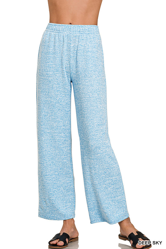 Blue Soft Melange Hacci Elastic Waistband Lounge Pants