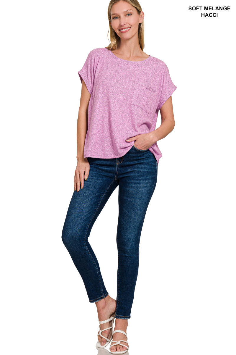 Melange Hacci Tee With Pocket, Bright Mauve