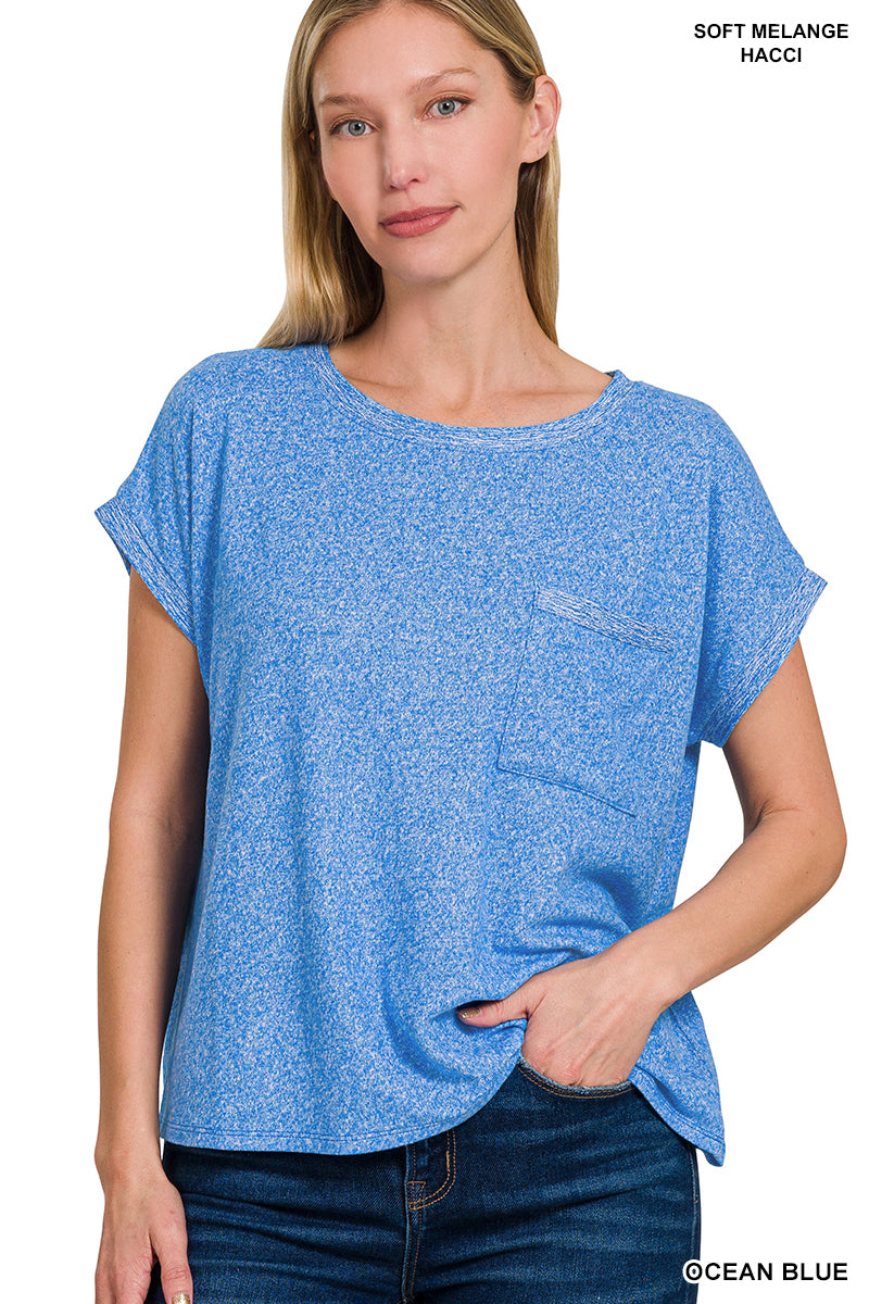 Melange Hacci Tee With Pocket in Ocean Blue