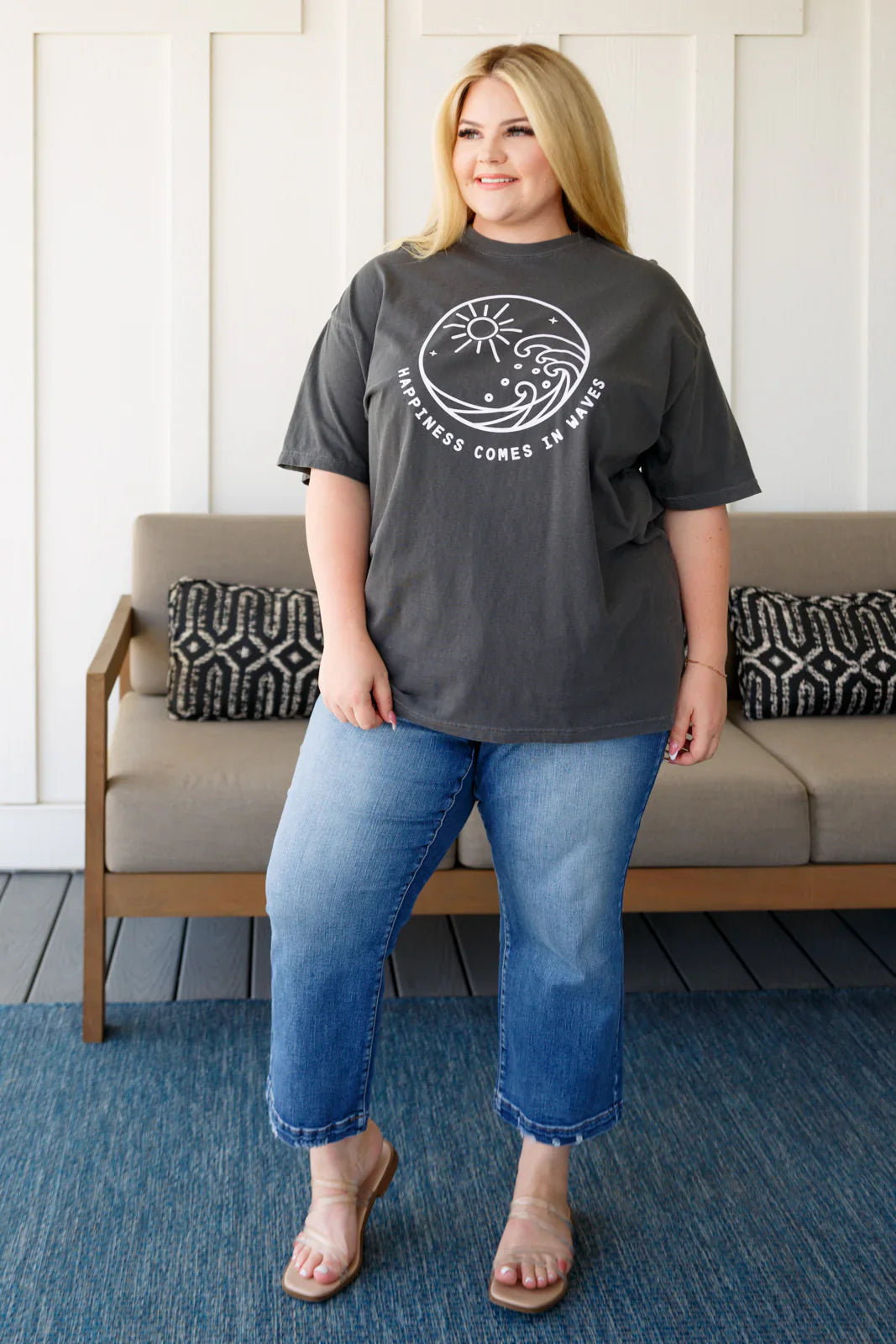 Grey, jersey knit, short sleeve, screen print graphic t shirt