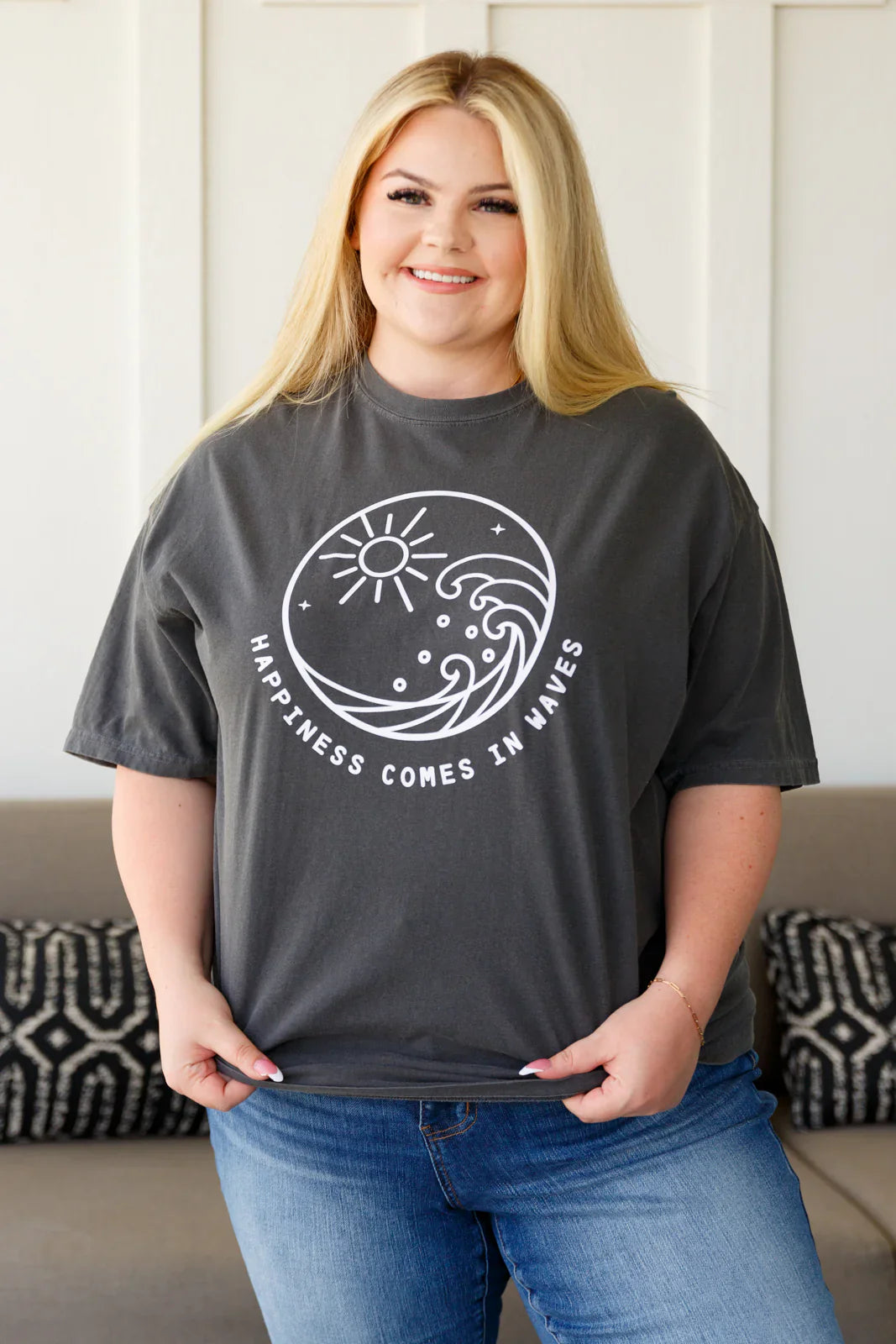 Grey, jersey knit, short sleeve, screen print graphic t shirt