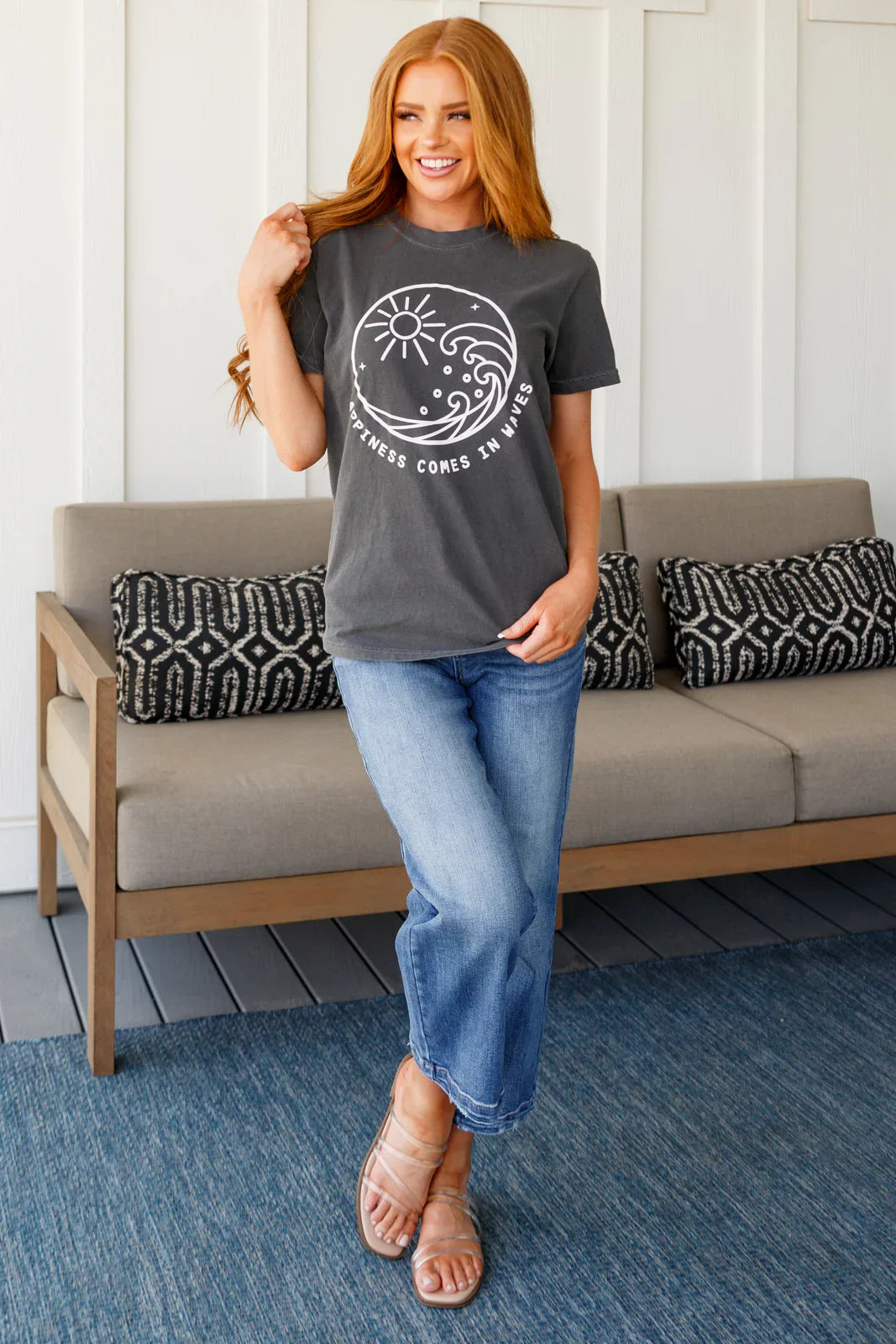 Grey, jersey knit, short sleeve, screen print graphic t shirt