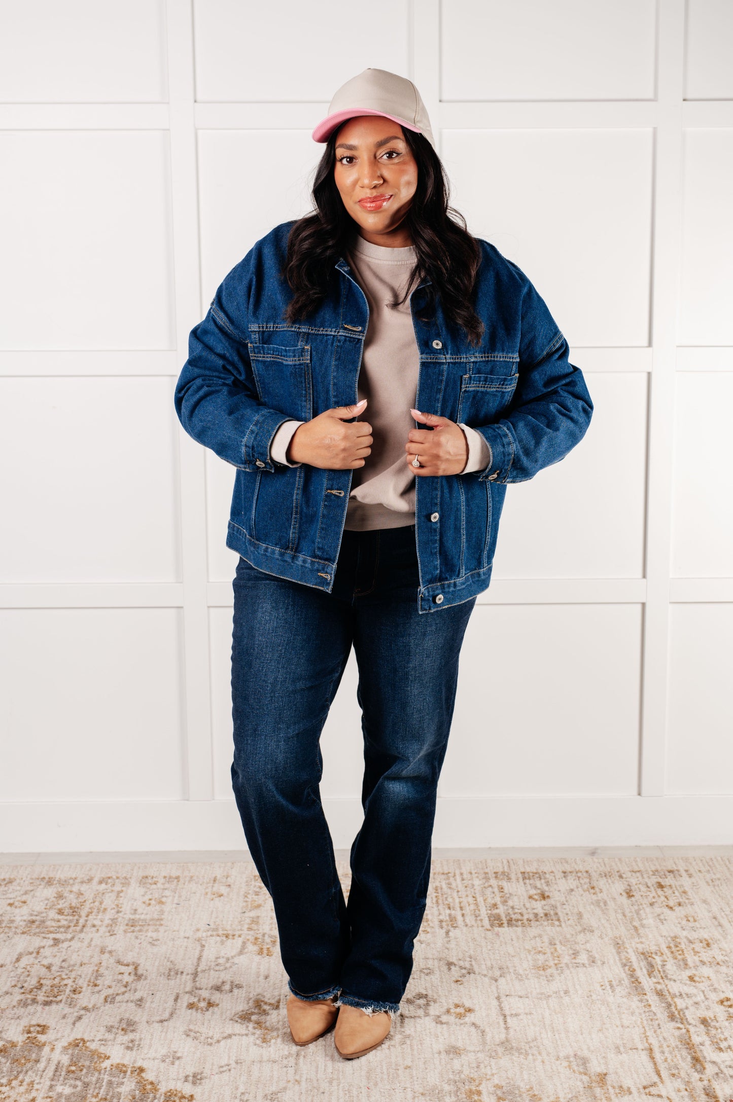 Denim Jacket
Collared Neckline
Full Front Button Closures
Functional Chest Patch Pockets
Sleeve Cuff Button Closure
Back Pleat Detail
75% Cotton, 25% Polyester
True to Size