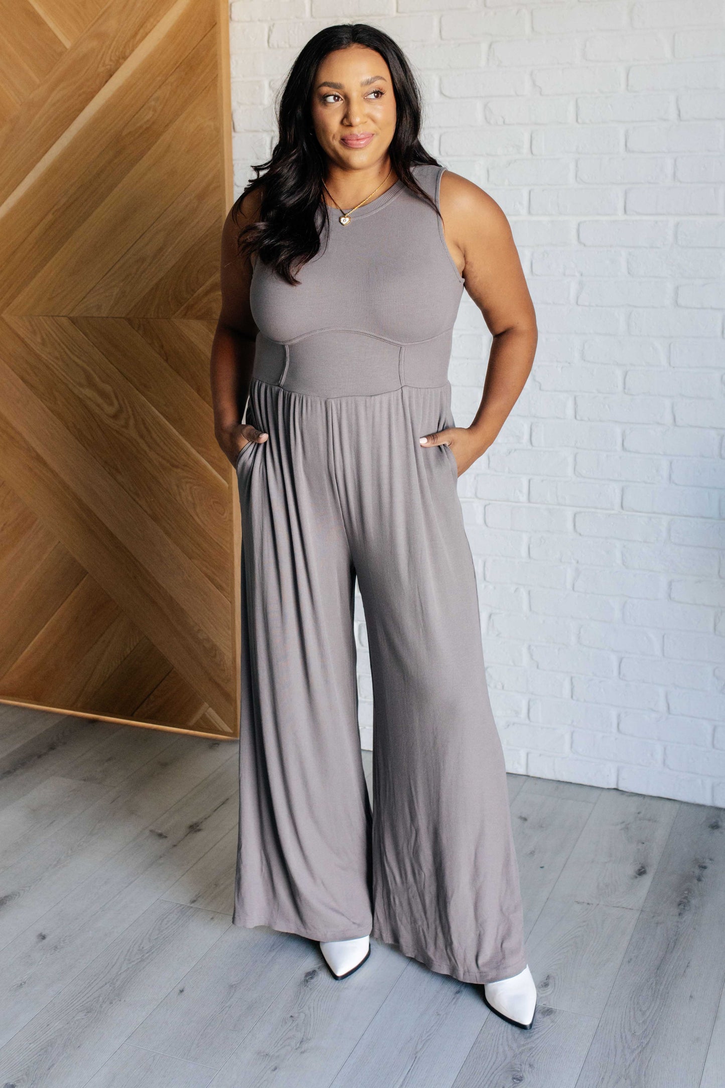 Sleeveless Wide Leg Jumpsuit in Grey