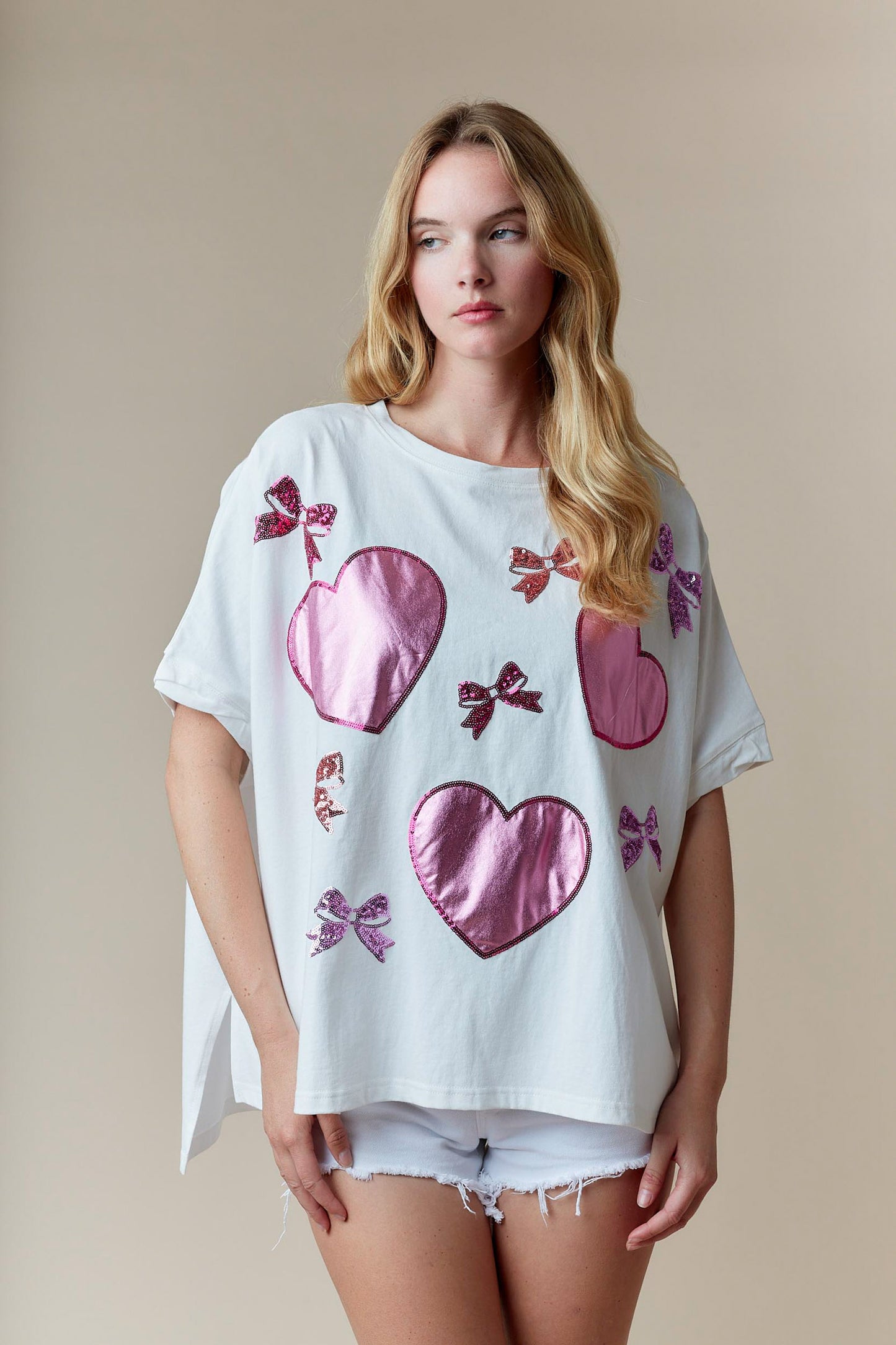 Heart Sequins Short Sleeve Top