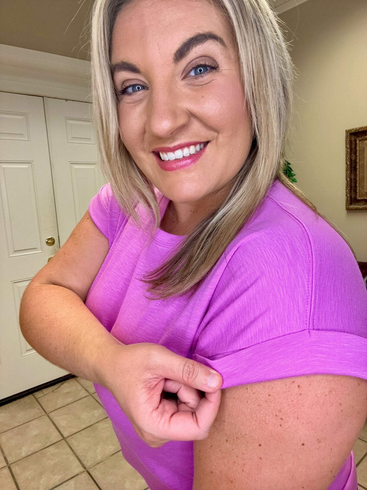 Cotton Modal Slub Rolled Sleeve in Bright Mauve by Zenana