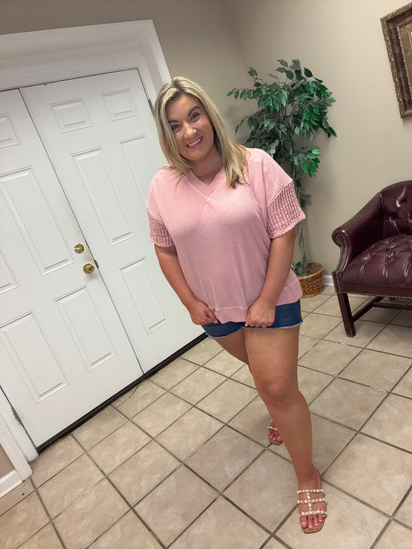 Rib Fabrication Top in Coral