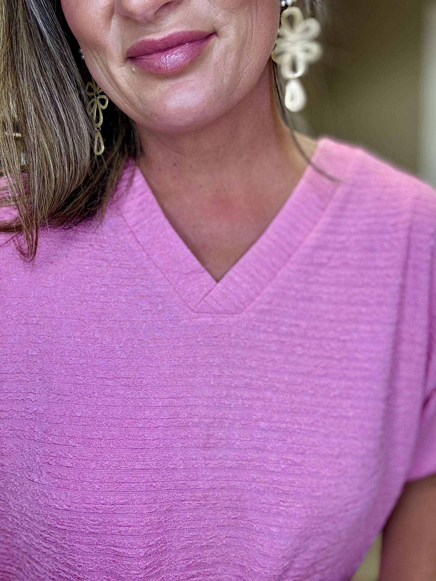 Textured Short Sleeve Short Set in Pink