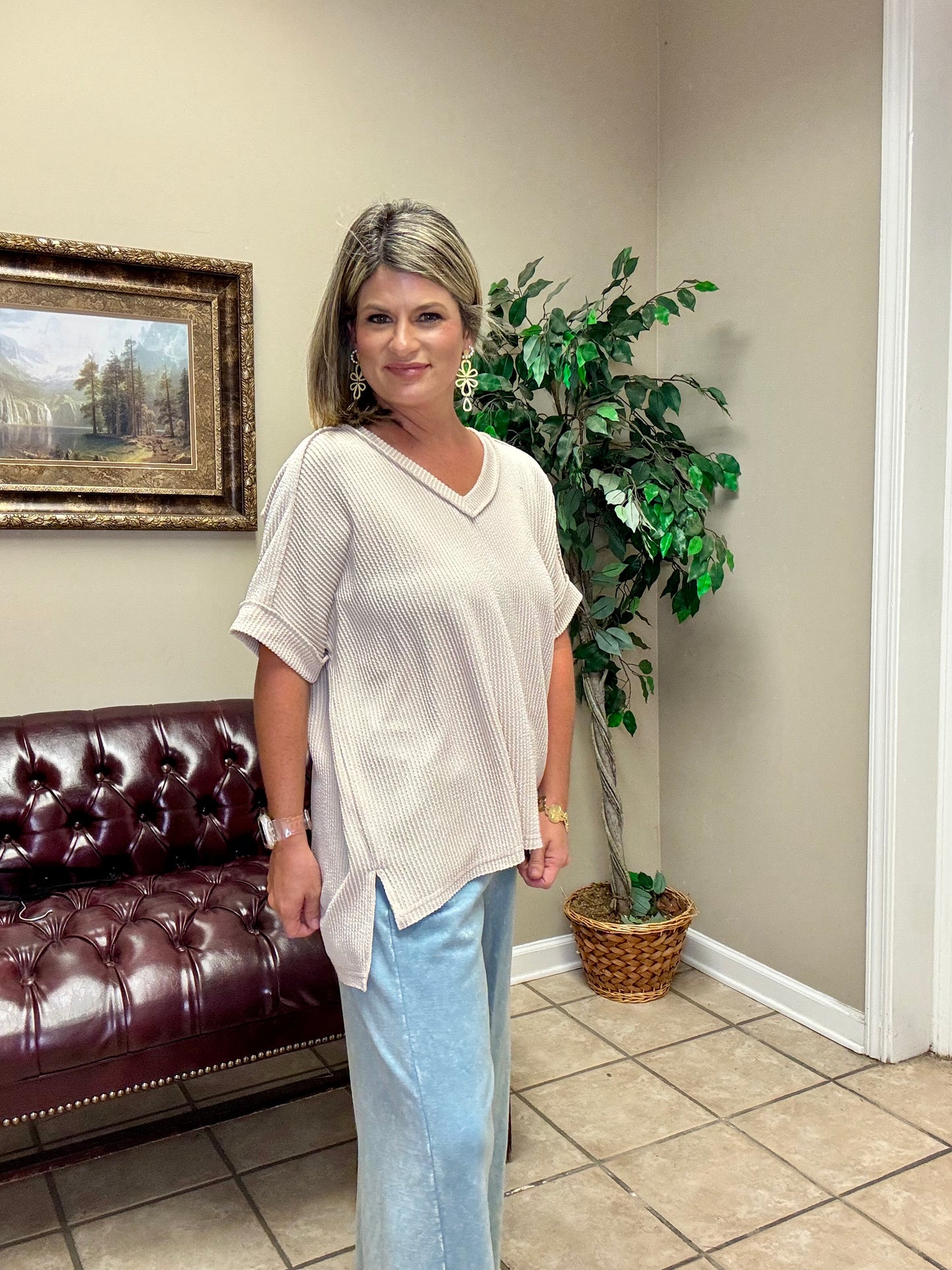Washed French Terry Palazzo Pants by Zenana in Ocean Blue