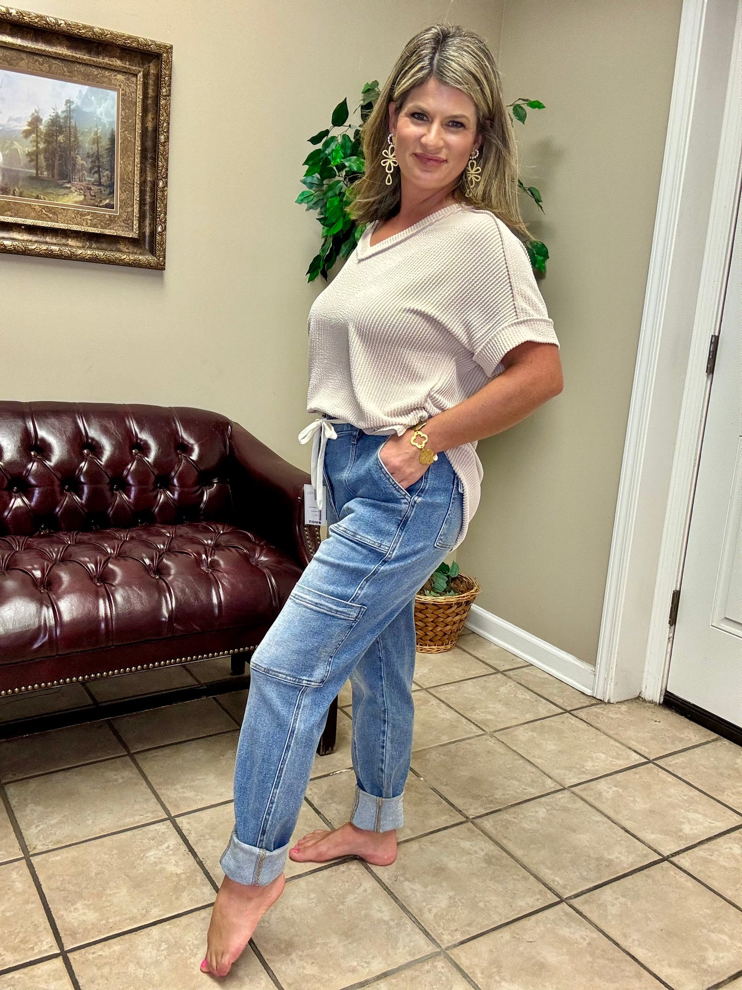 High Rise Cuffed Cargo Denim Jogger by Judy Blue