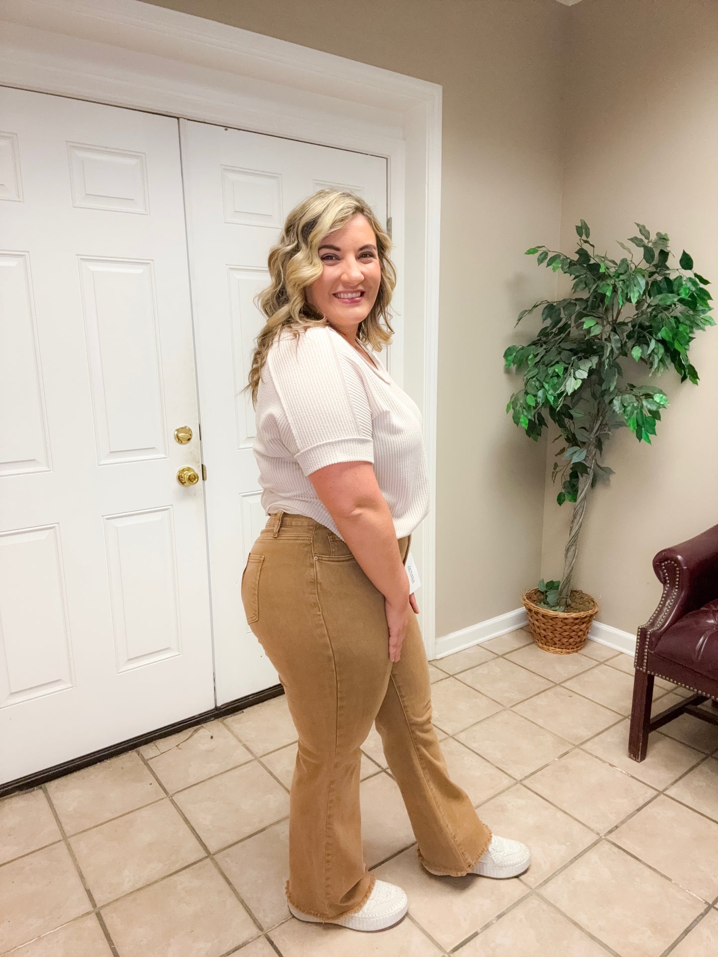 Acid Washed Frayed Cutoff Hem Straight Wide Leg Pants