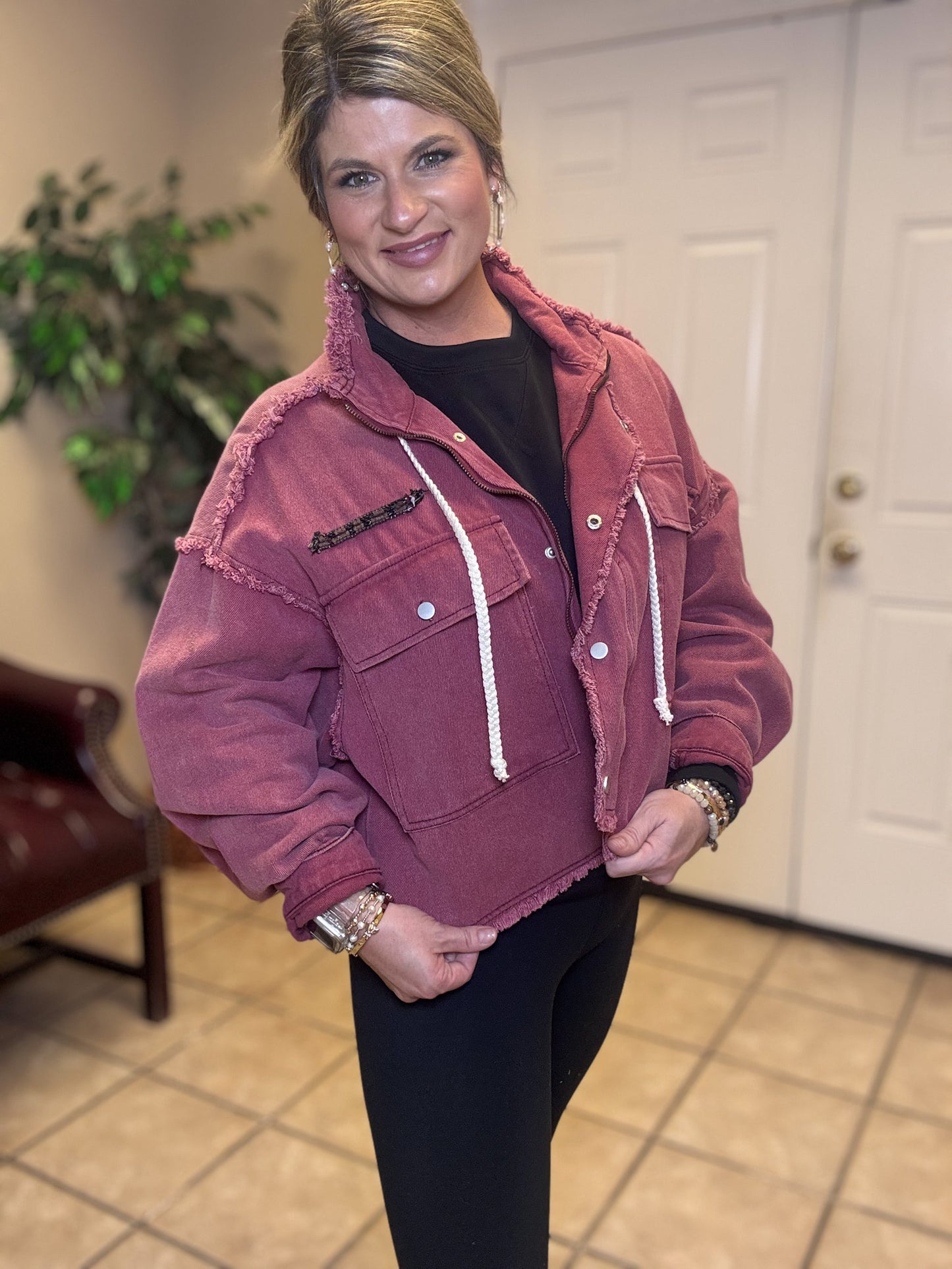 High Neck Raw Edge Jacket by Pol