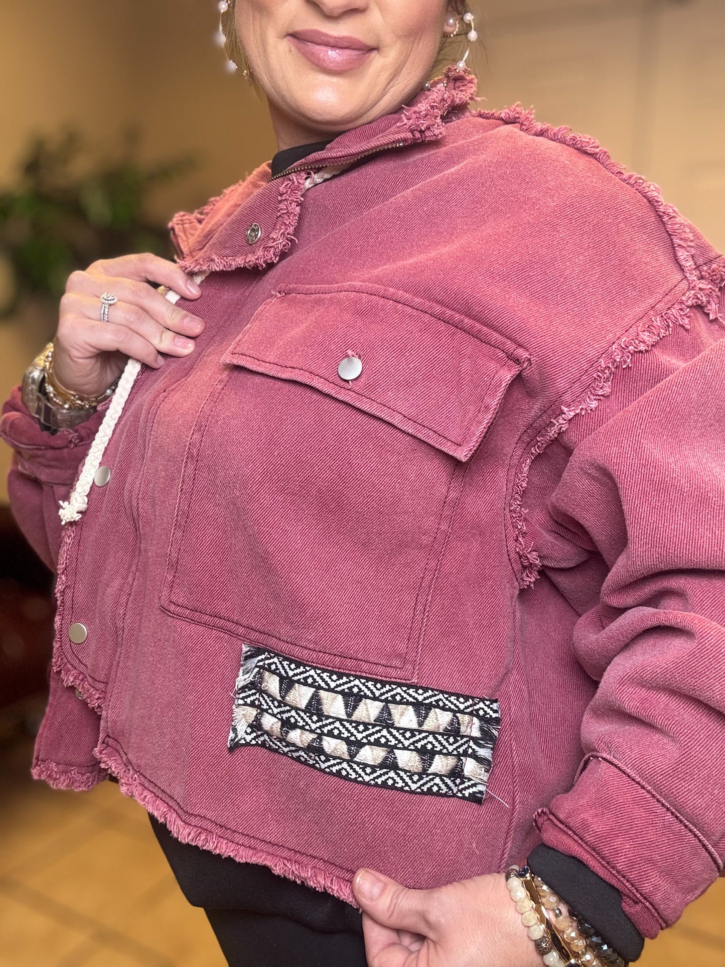 High Neck Raw Edge Jacket by Pol
