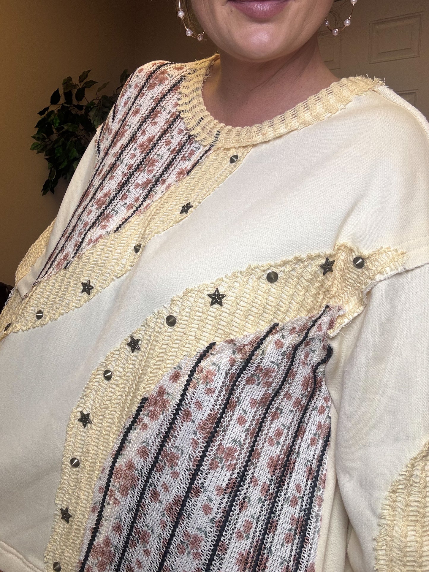 Round Neck Long Sleeve top in Cream By Pol