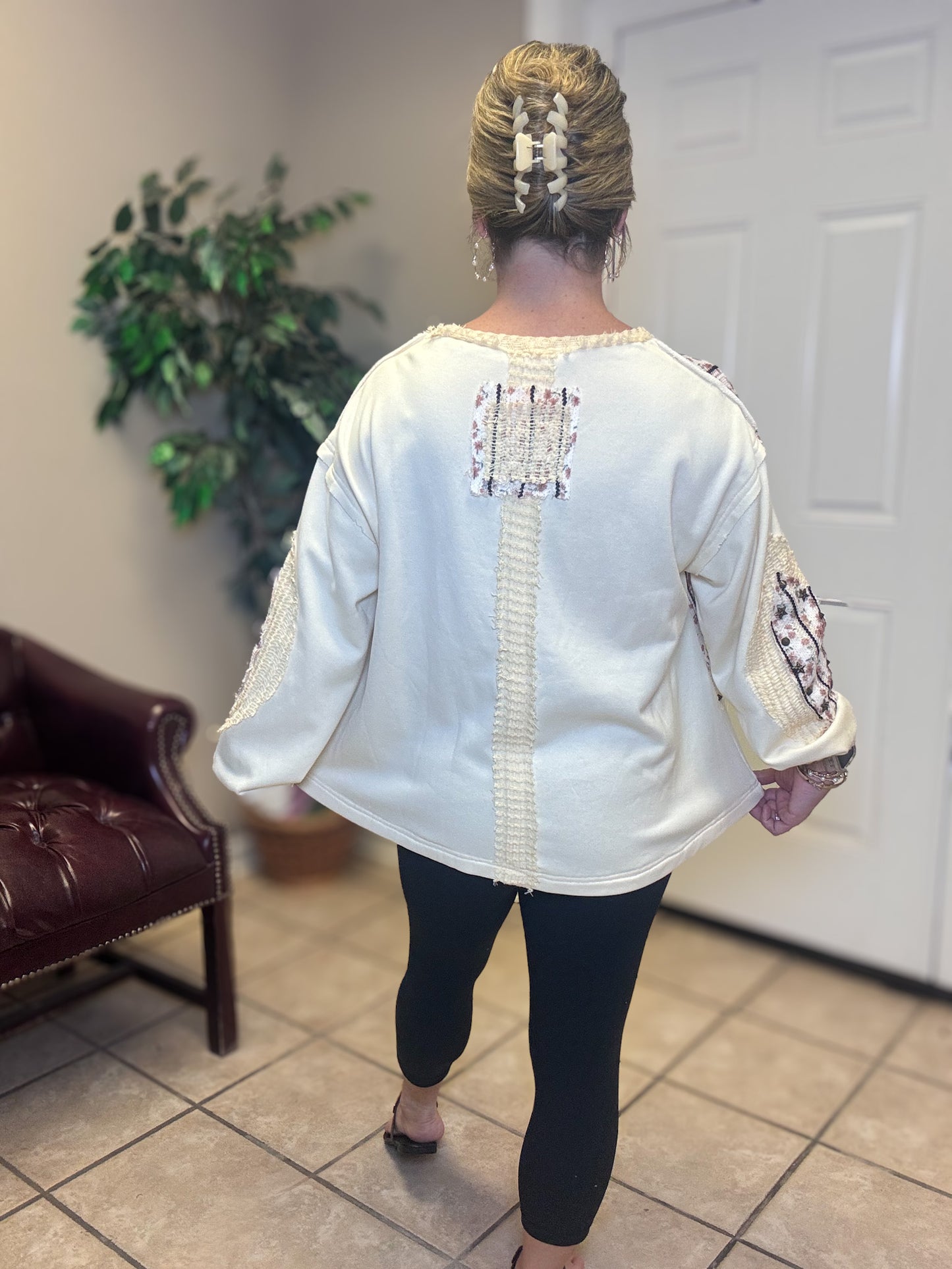 Round Neck Long Sleeve top in Cream By Pol