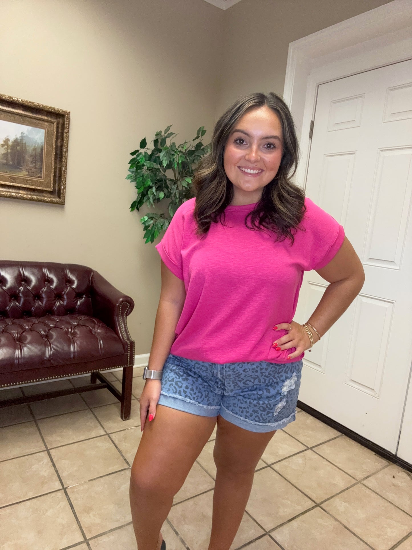 Animal Print Washed Denim Shorts by Easel