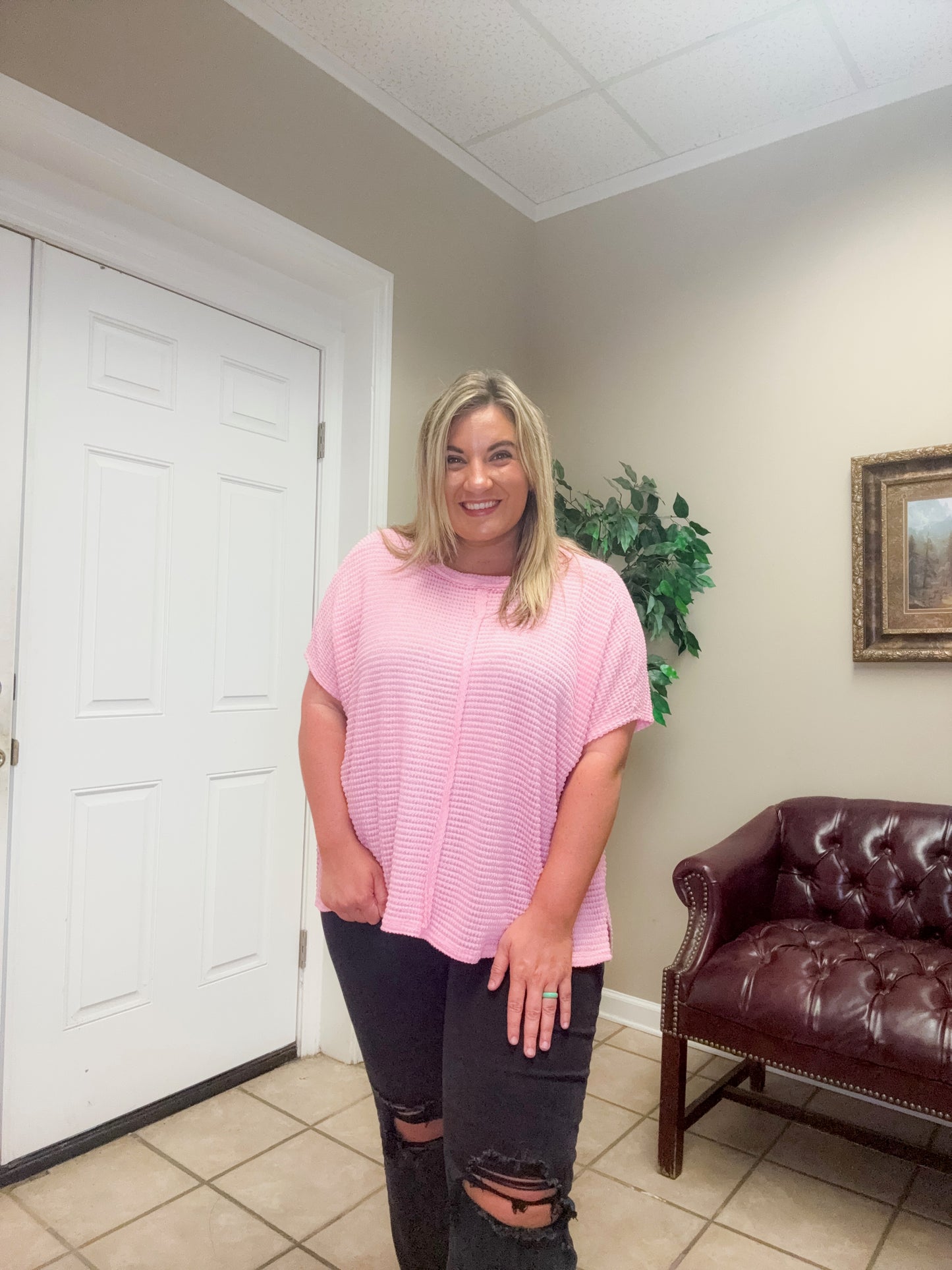 Pink Baby Waffle Knit short sleeve Top