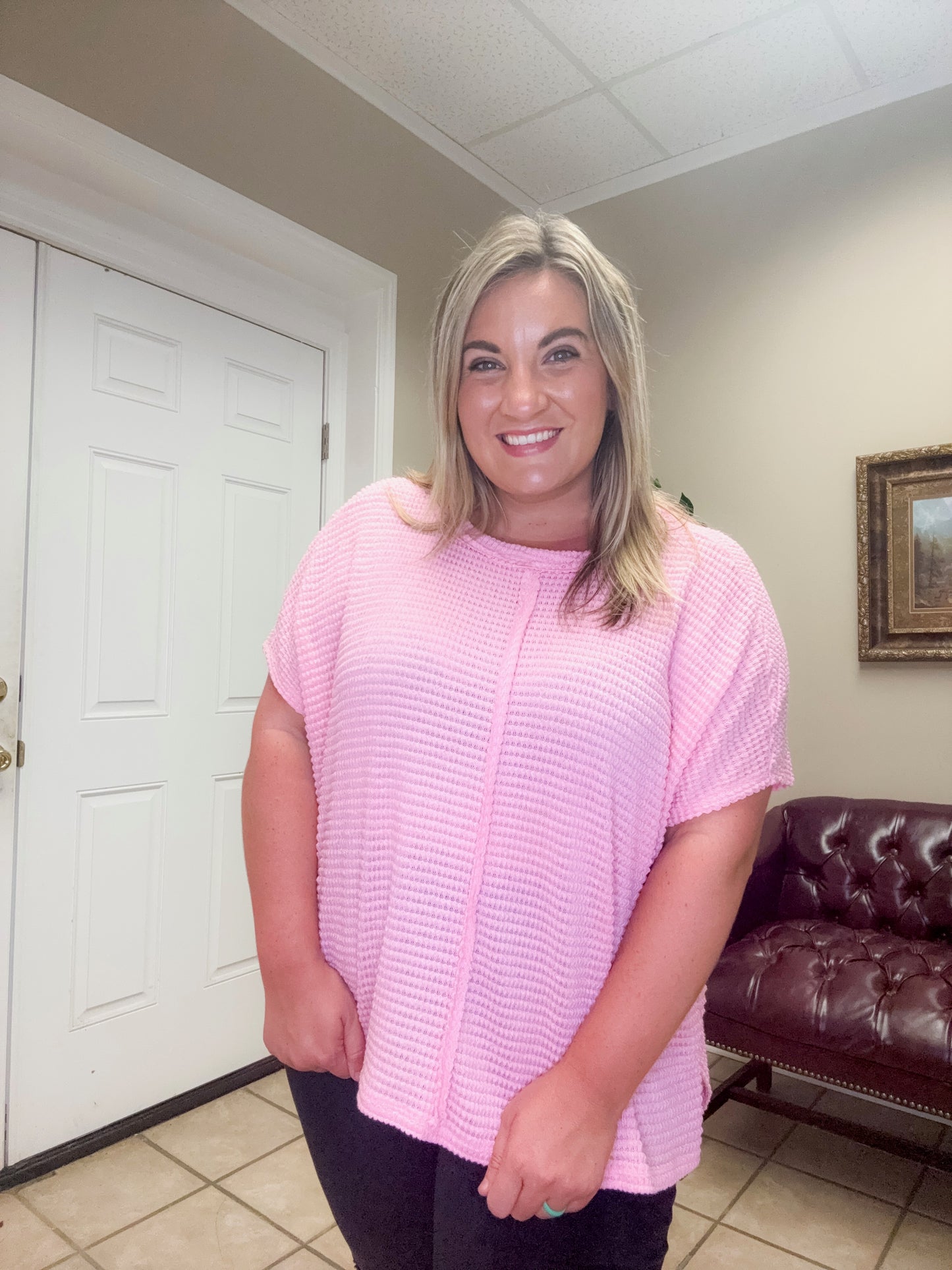 Pink Baby Waffle Knit short sleeve Top