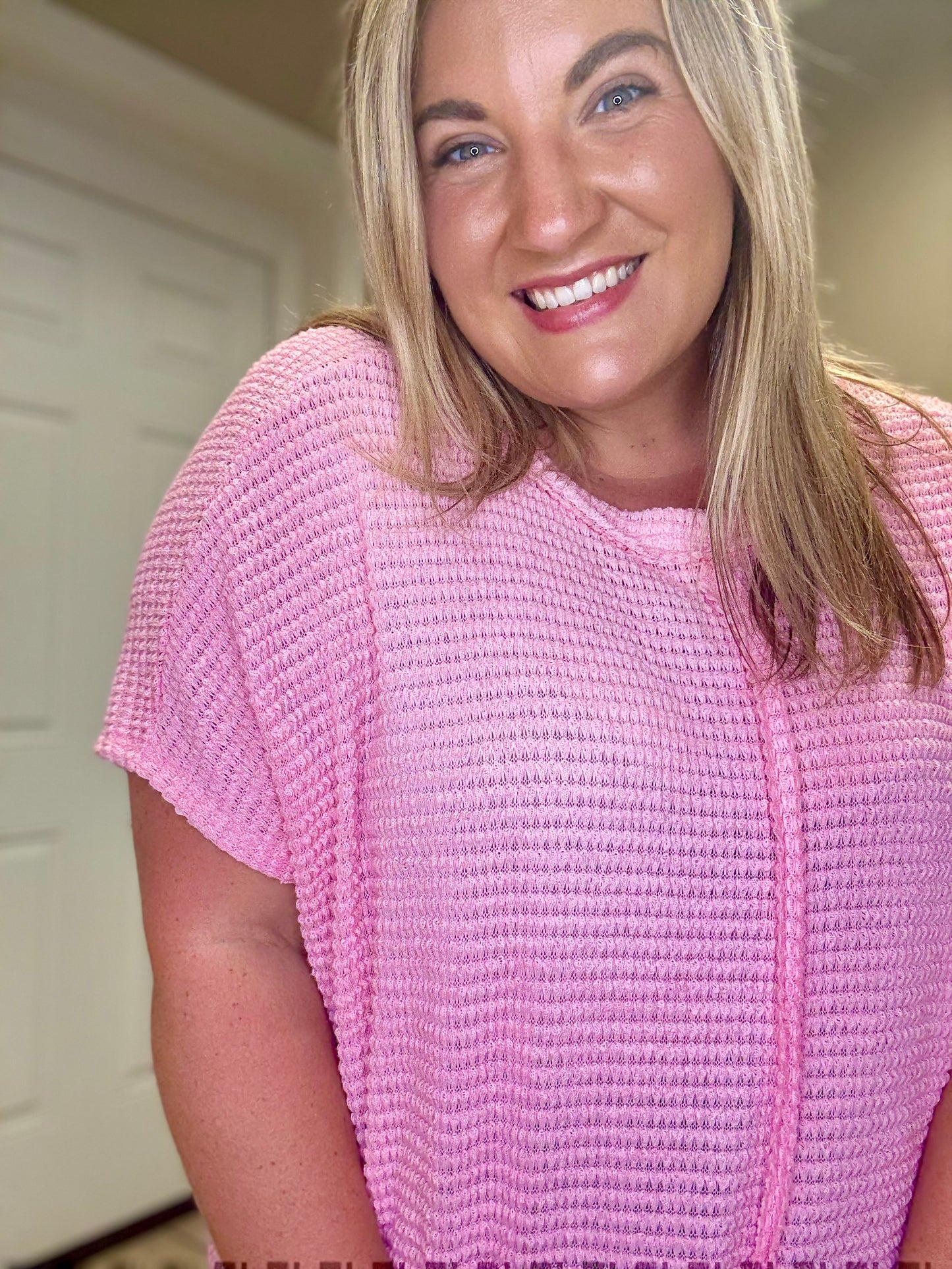 Pink Baby Waffle Knit short sleeve Top