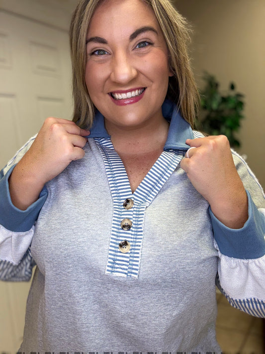 Color Block Oversized Casual Knit Top by Very J in Mocha and Heather Grey