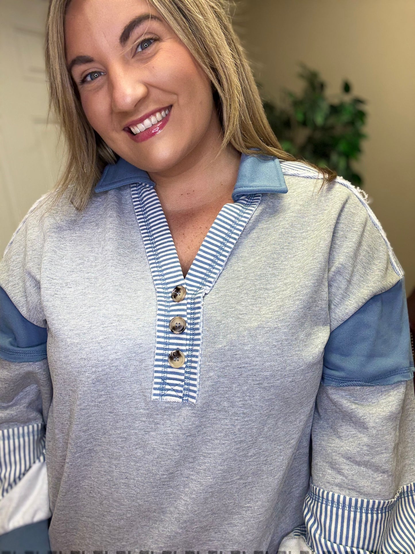 Color Block Oversized Casual Knit Top by Very J in Mocha and Heather Grey