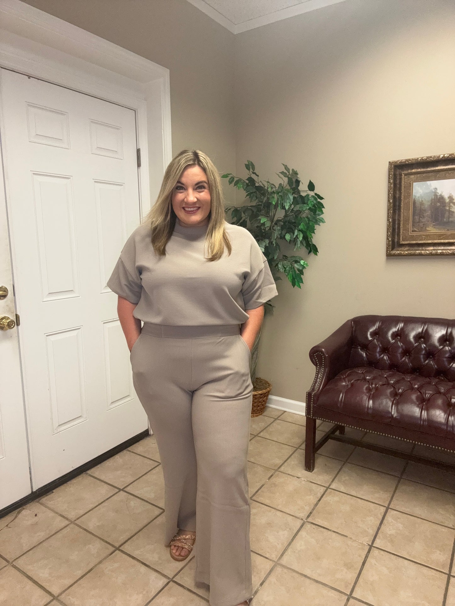 Ribbed Round Neck Top & Pants Set by Zenana