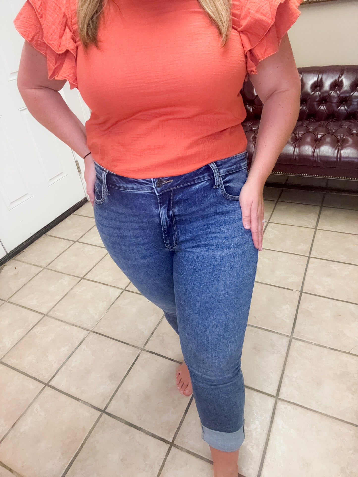 Cuffed Skinny Cropped Denim Pants by Zenana